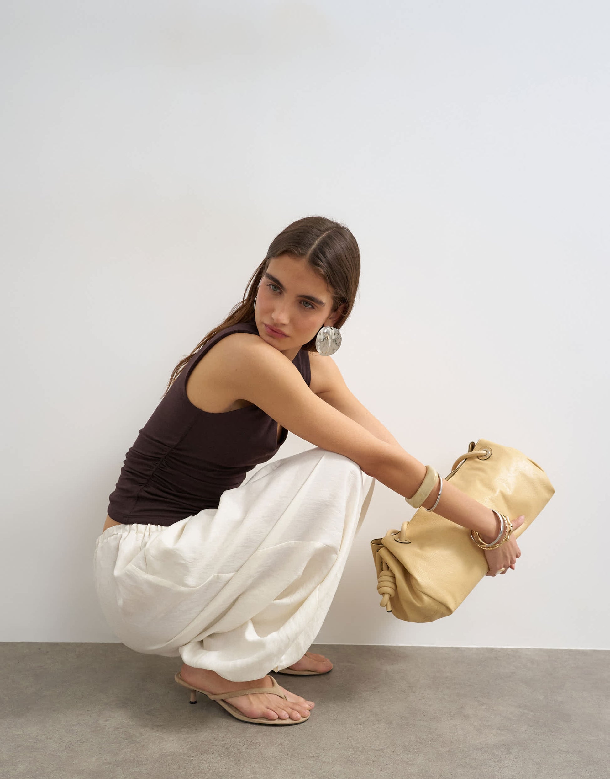 Topshop v-neck ruched side tank chocolate