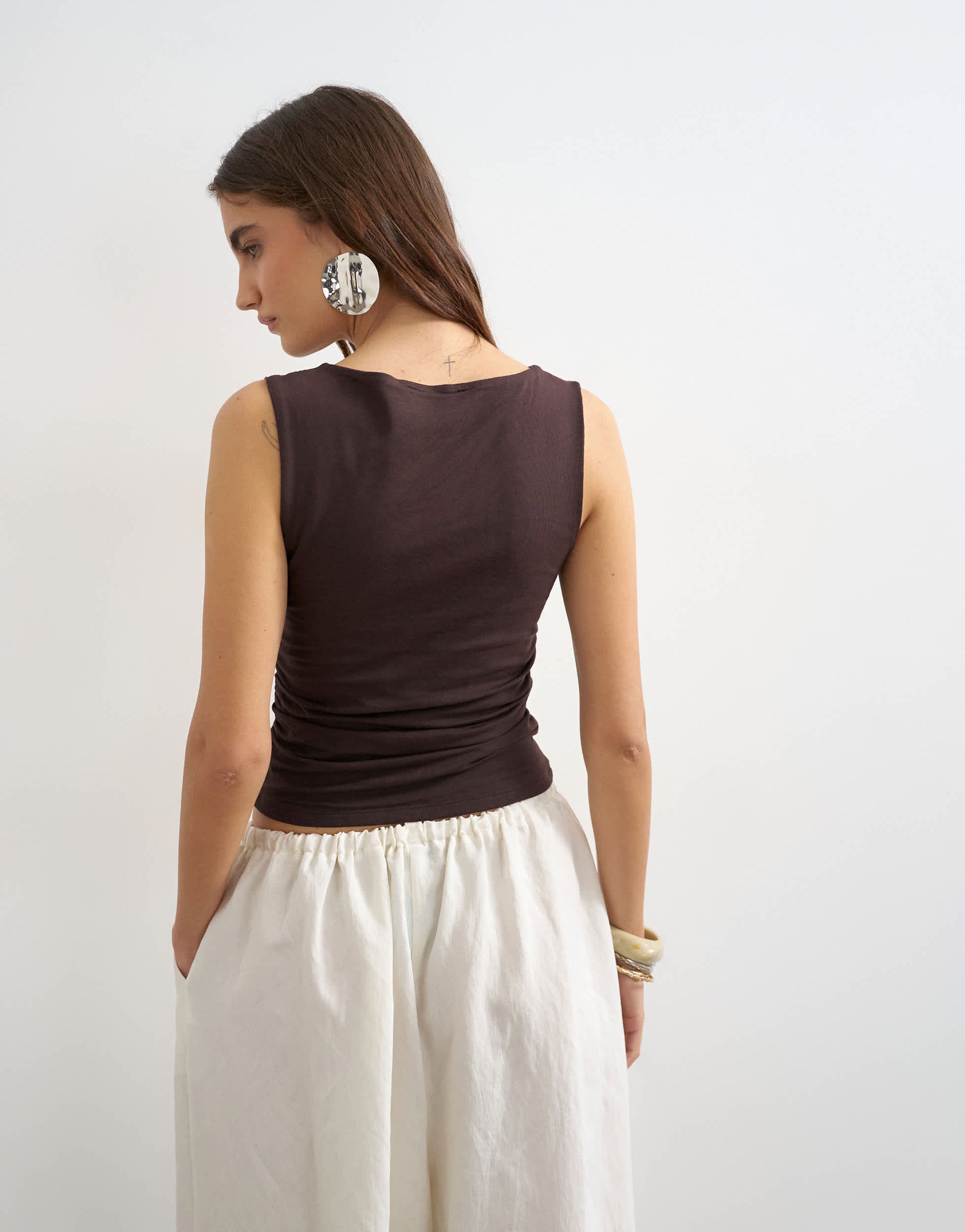 Topshop v-neck ruched side tank chocolate