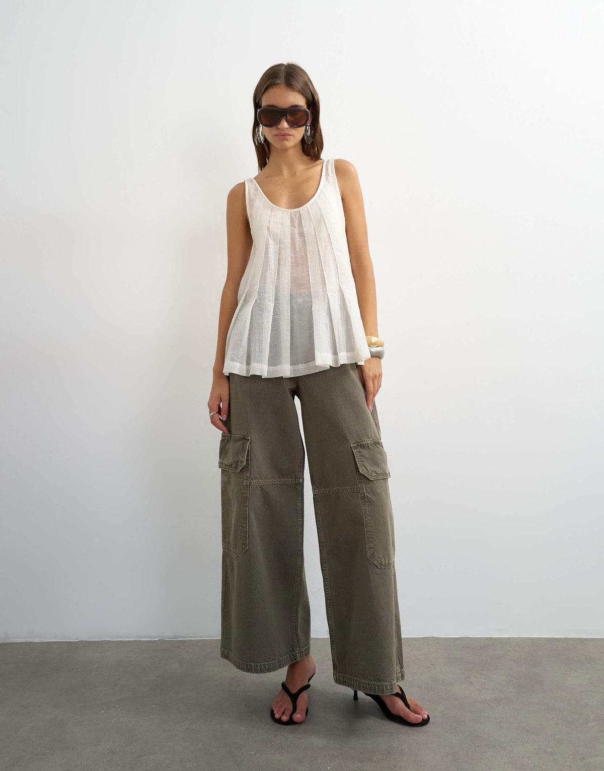 Topshop sheer sleeveless pintuck cami in white