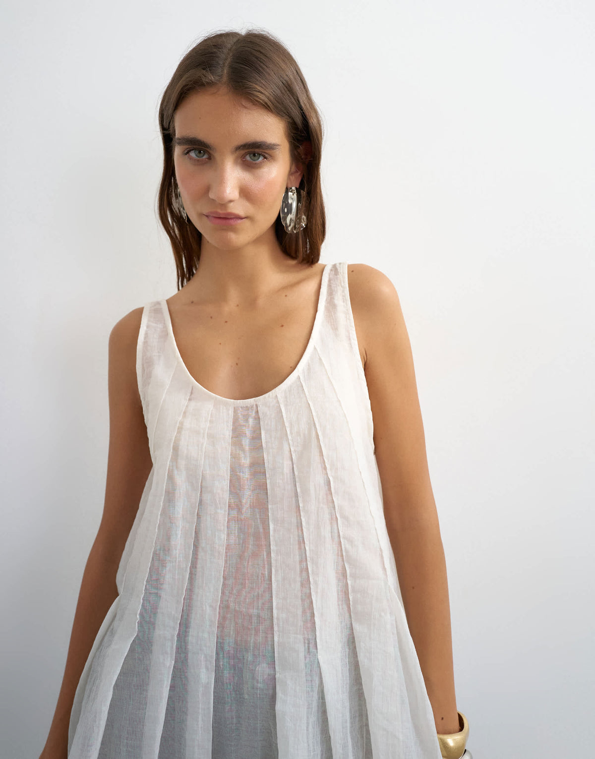 Topshop sheer sleeveless pintuck cami in white