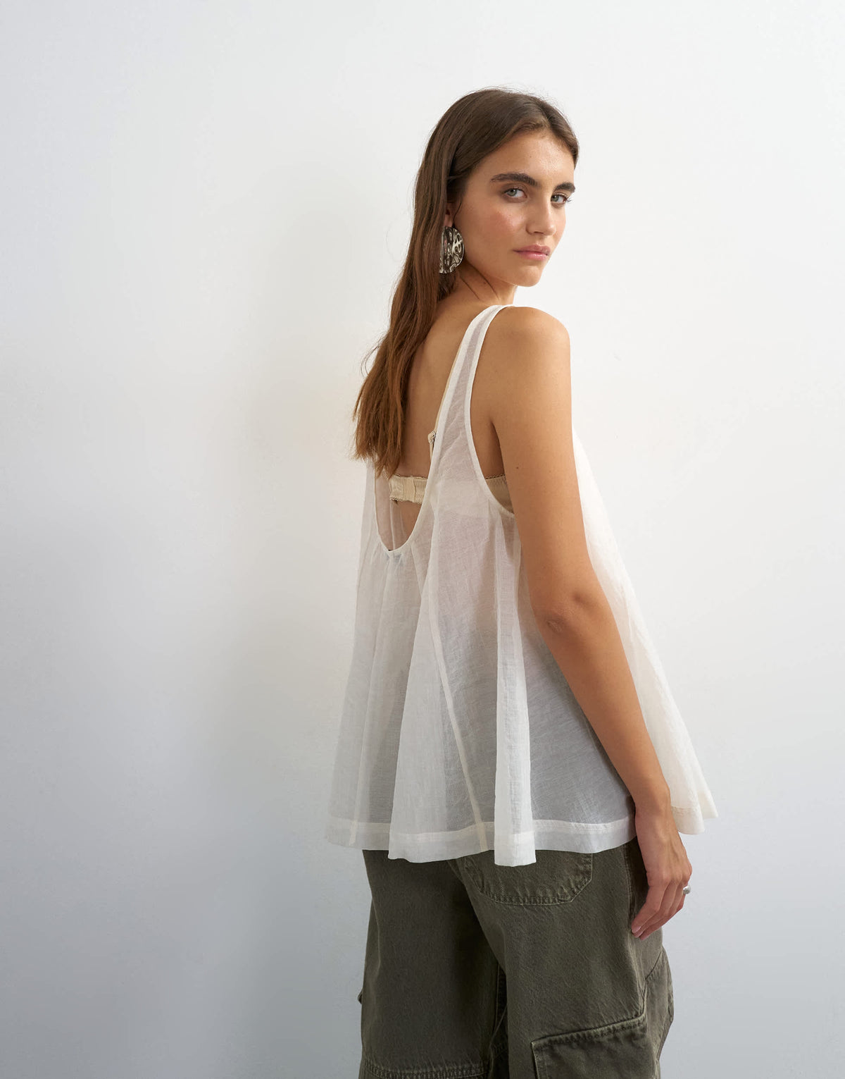 Topshop sheer sleeveless pintuck cami in white