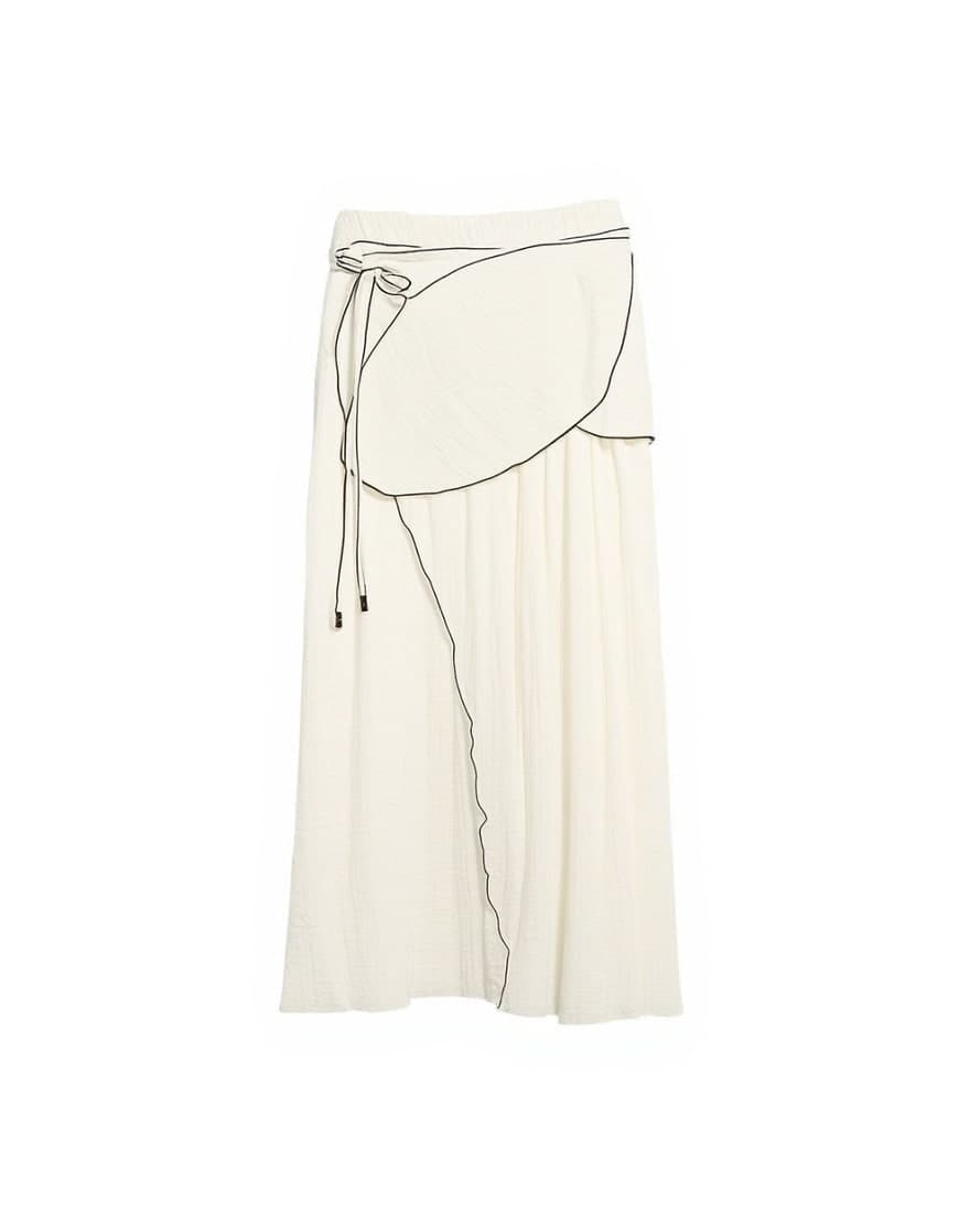 Topshop co-ord crinkle wrap midi skirt with contrast stitching in ecru