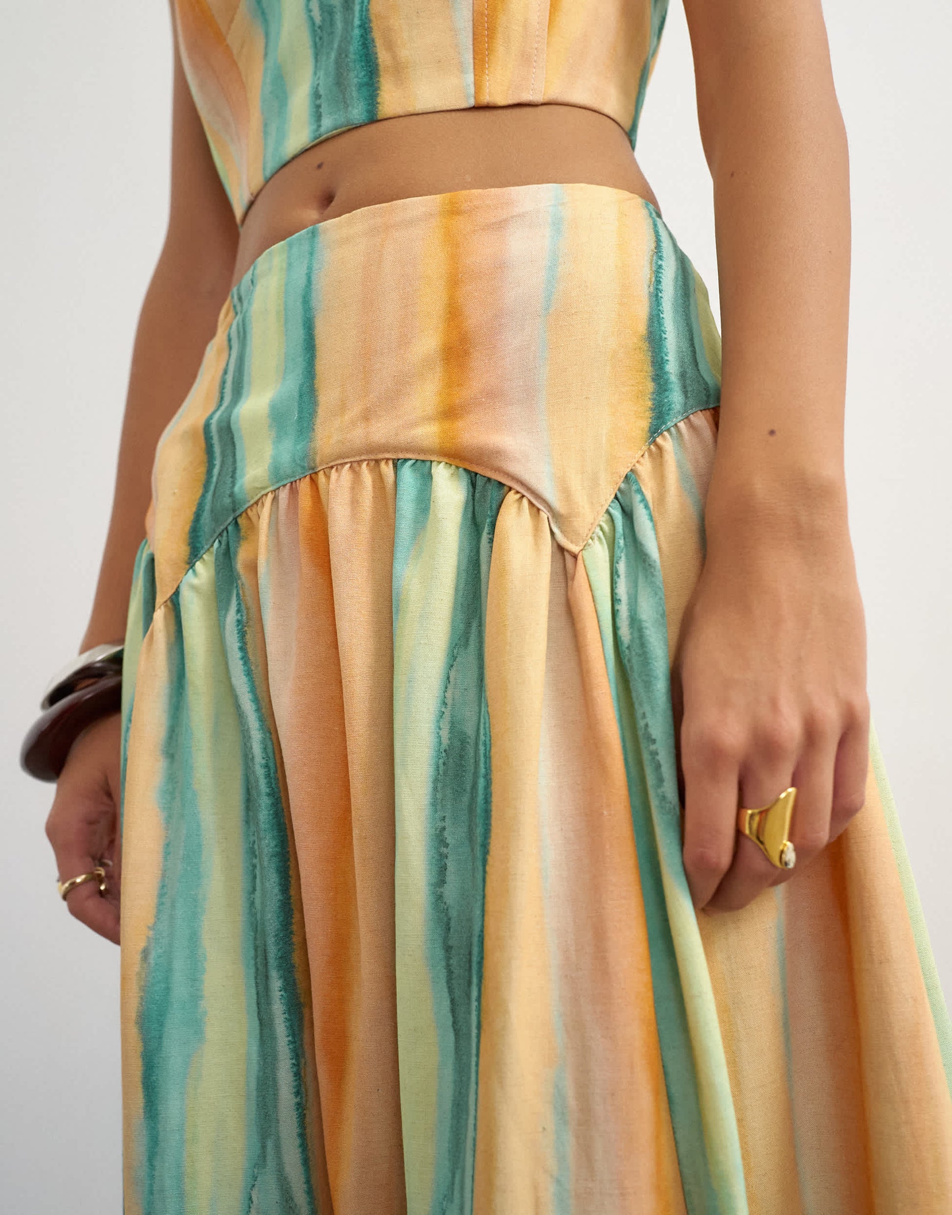 Topshop co-ord drop waist full circle midi skirt in orange abstract stripe
