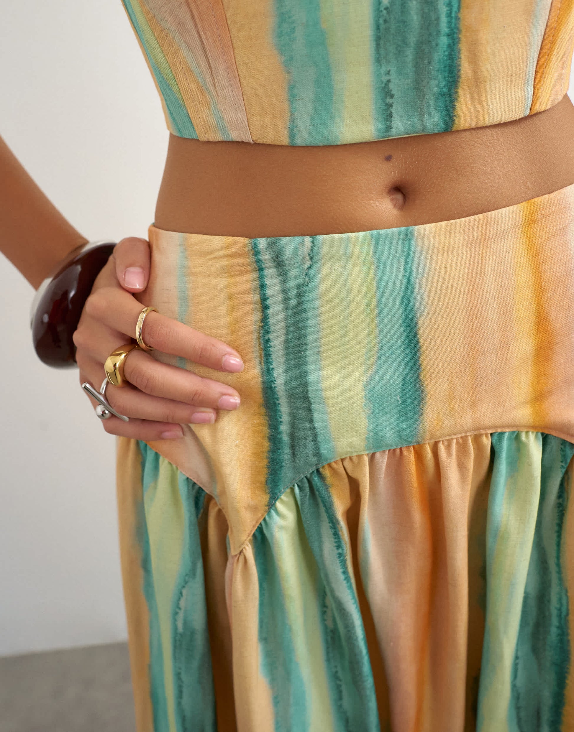 Topshop co-ord drop waist full circle midi skirt in orange abstract stripe