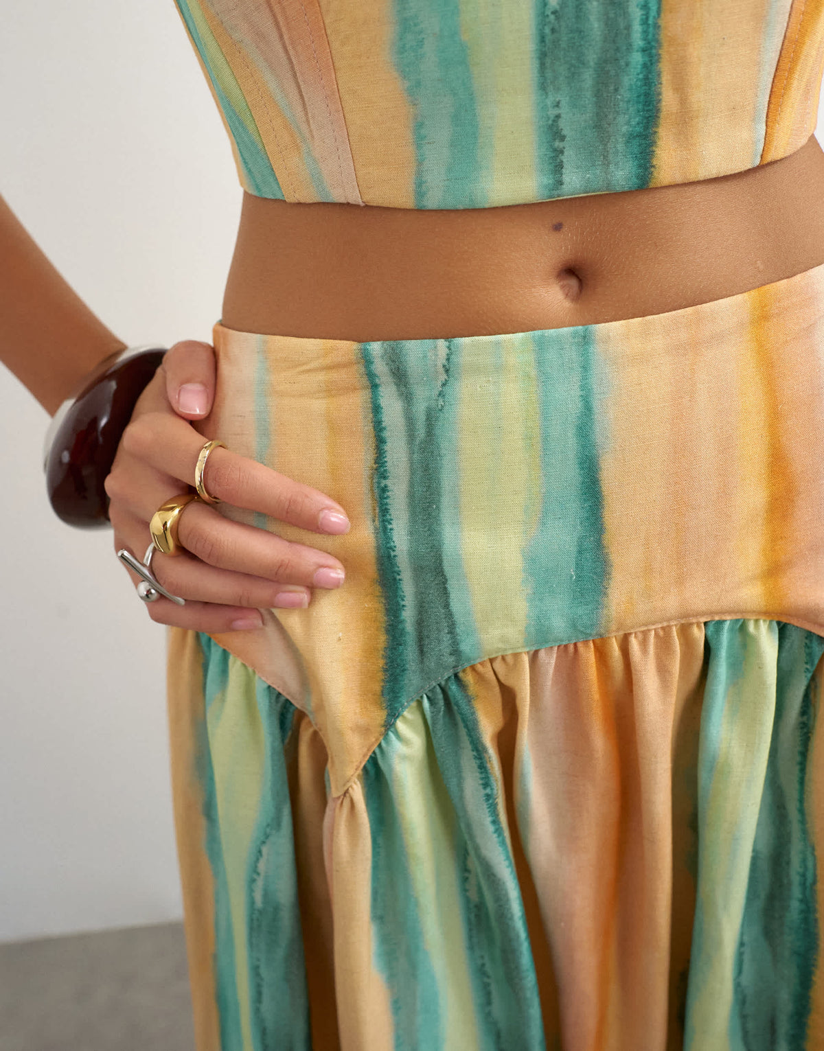 Topshop co-ord drop waist full circle midi skirt in orange abstract stripe