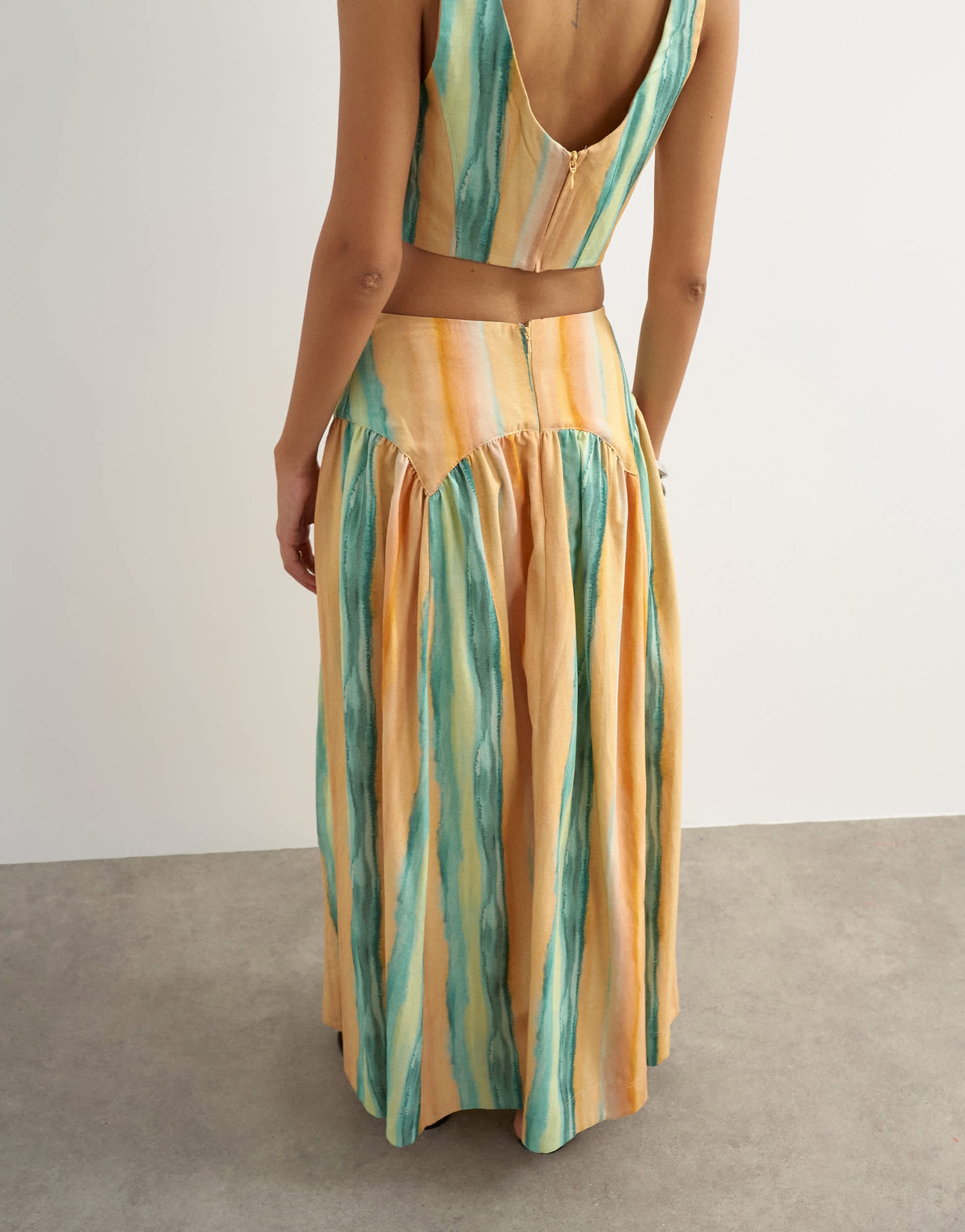 Topshop co-ord drop waist full circle midi skirt in orange abstract stripe