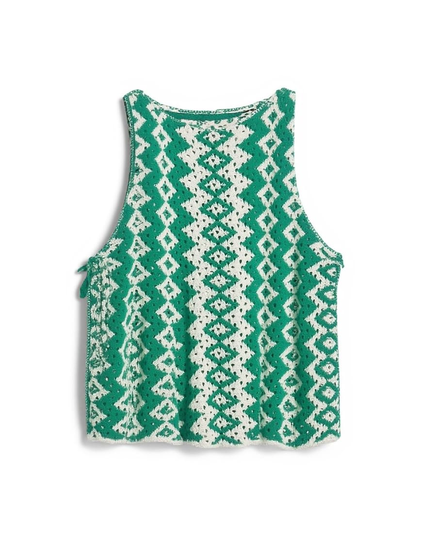 Topshop knitted patterned crochet look co-ord shirt in green and white