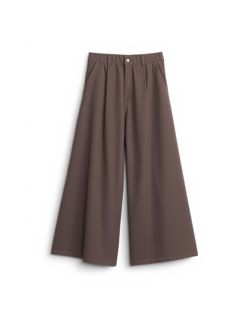 Topshop denim pleated culotte in brown rinse