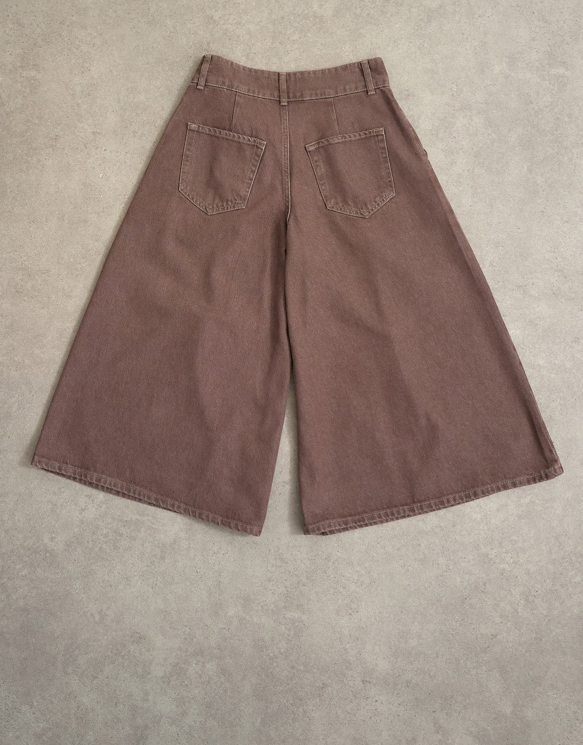 Topshop denim pleated culotte in brown rinse