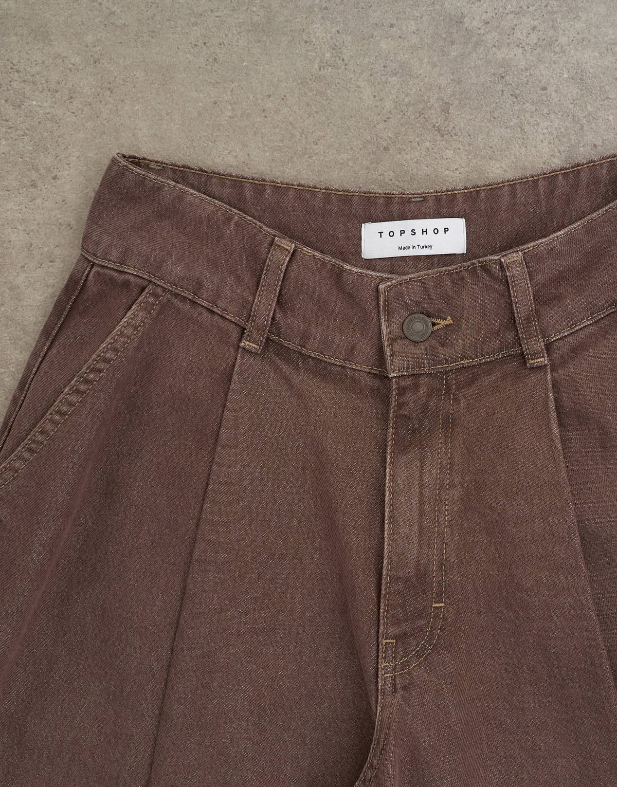 Topshop denim pleated culotte in brown rinse