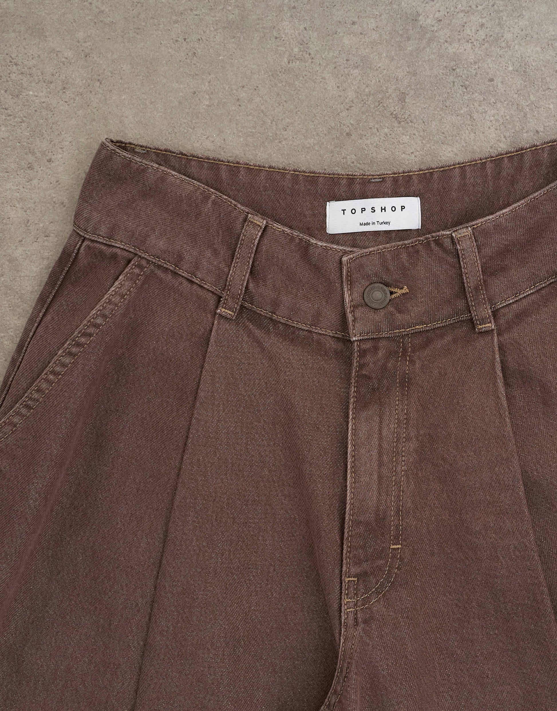 Topshop denim pleated culotte in brown rinse