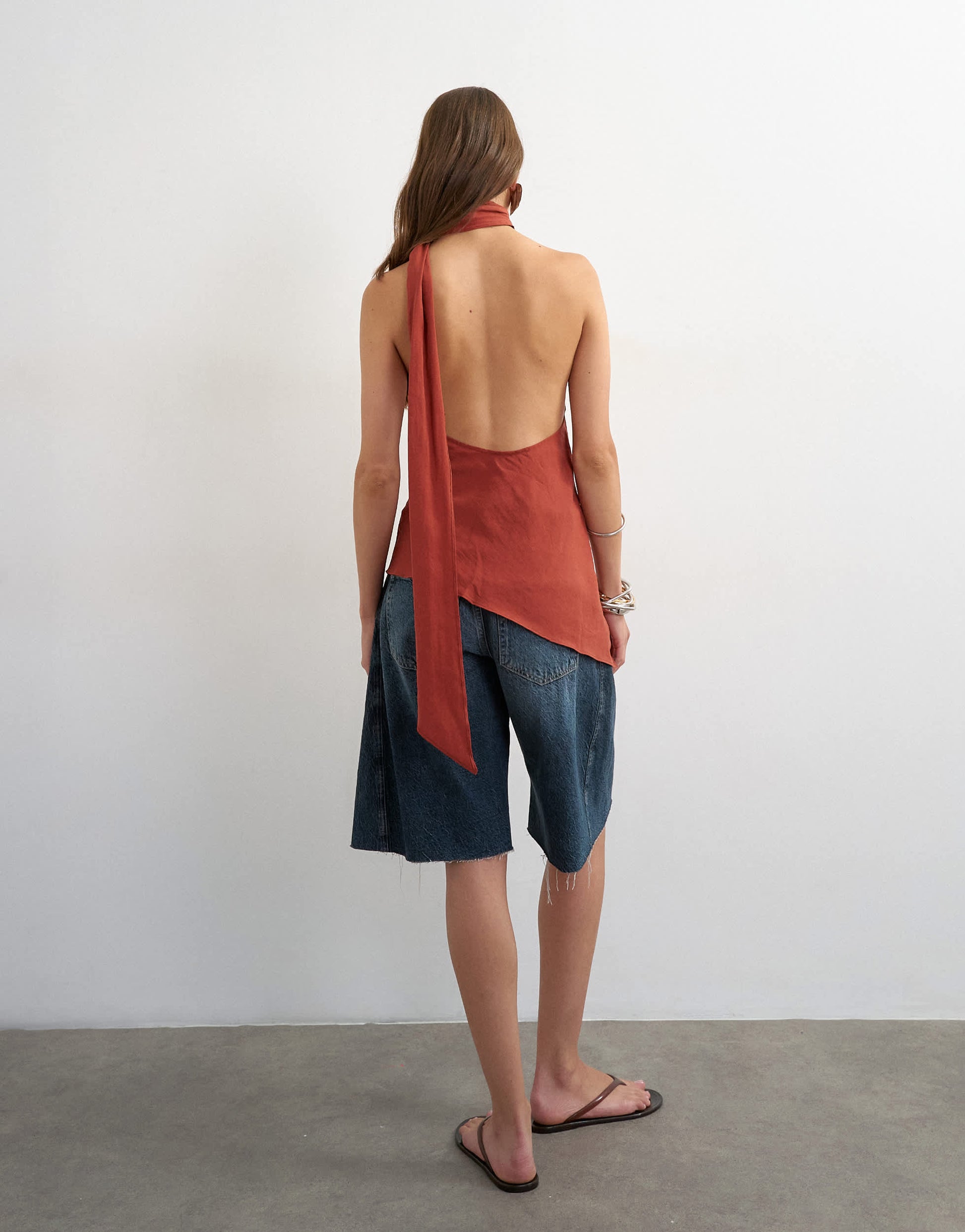 Topshop cupro halter scarf detail top in rust
