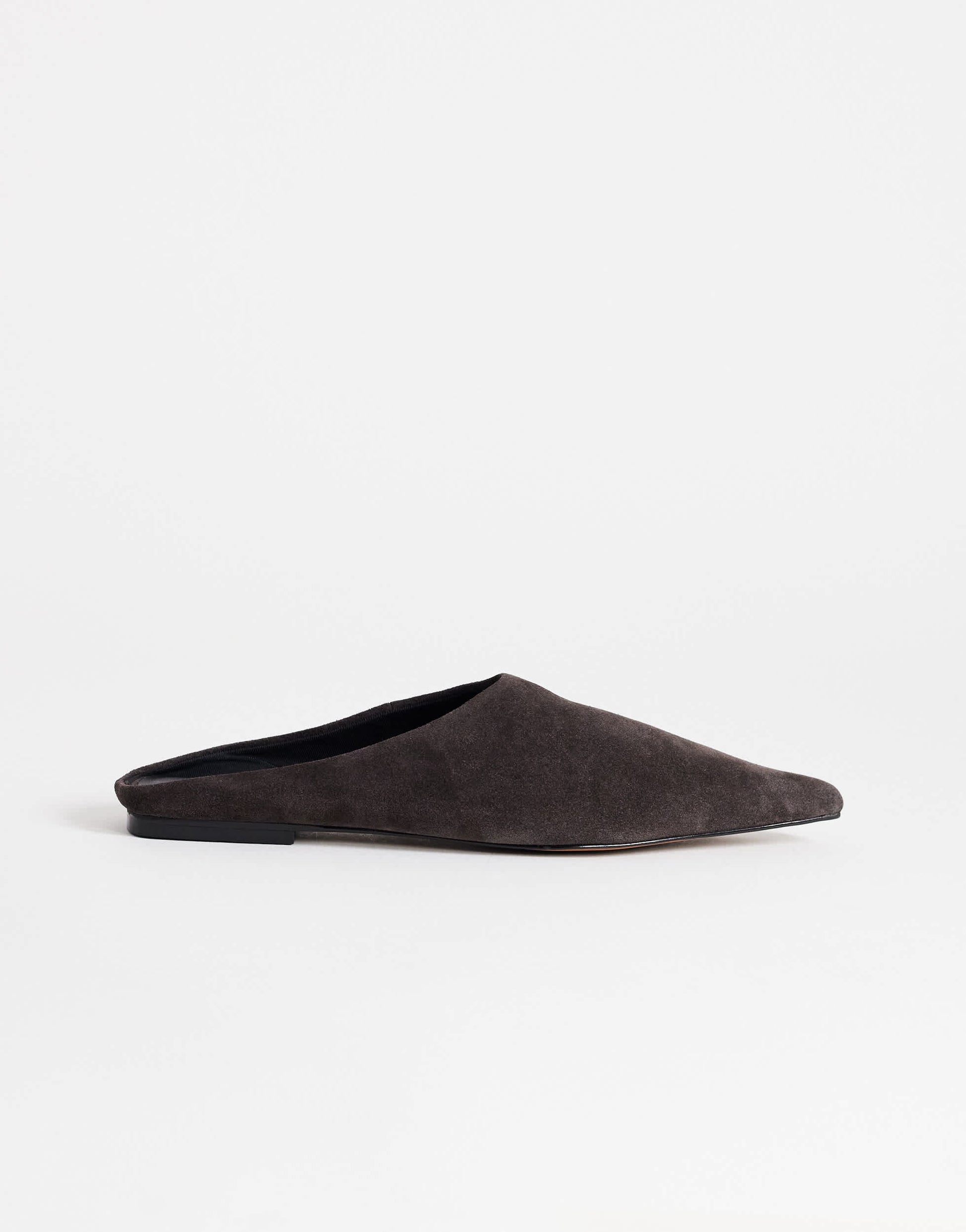 Topshop Dawn real suede flat pointed shoe in chocolate