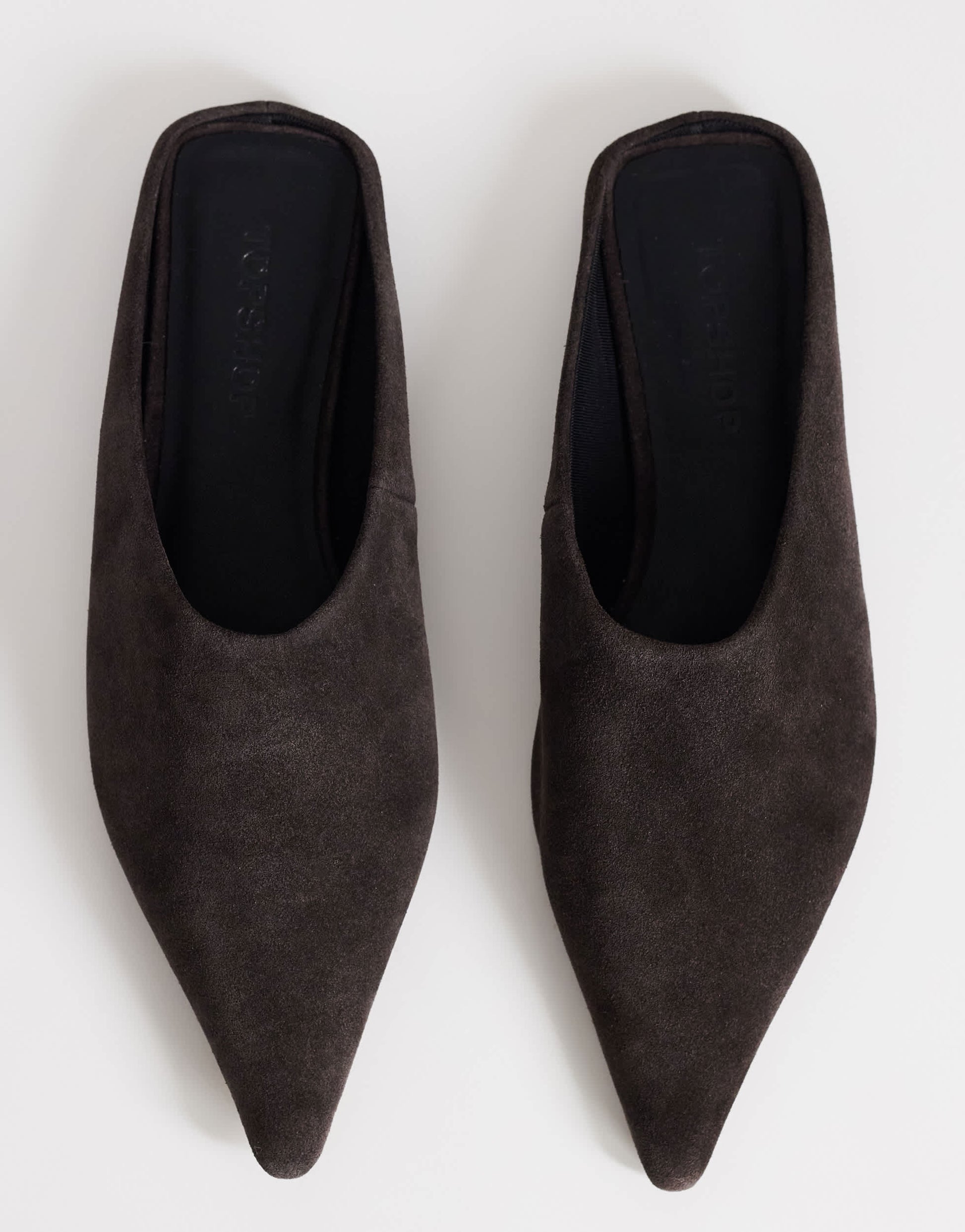 Topshop Dawn real suede flat pointed shoe in chocolate