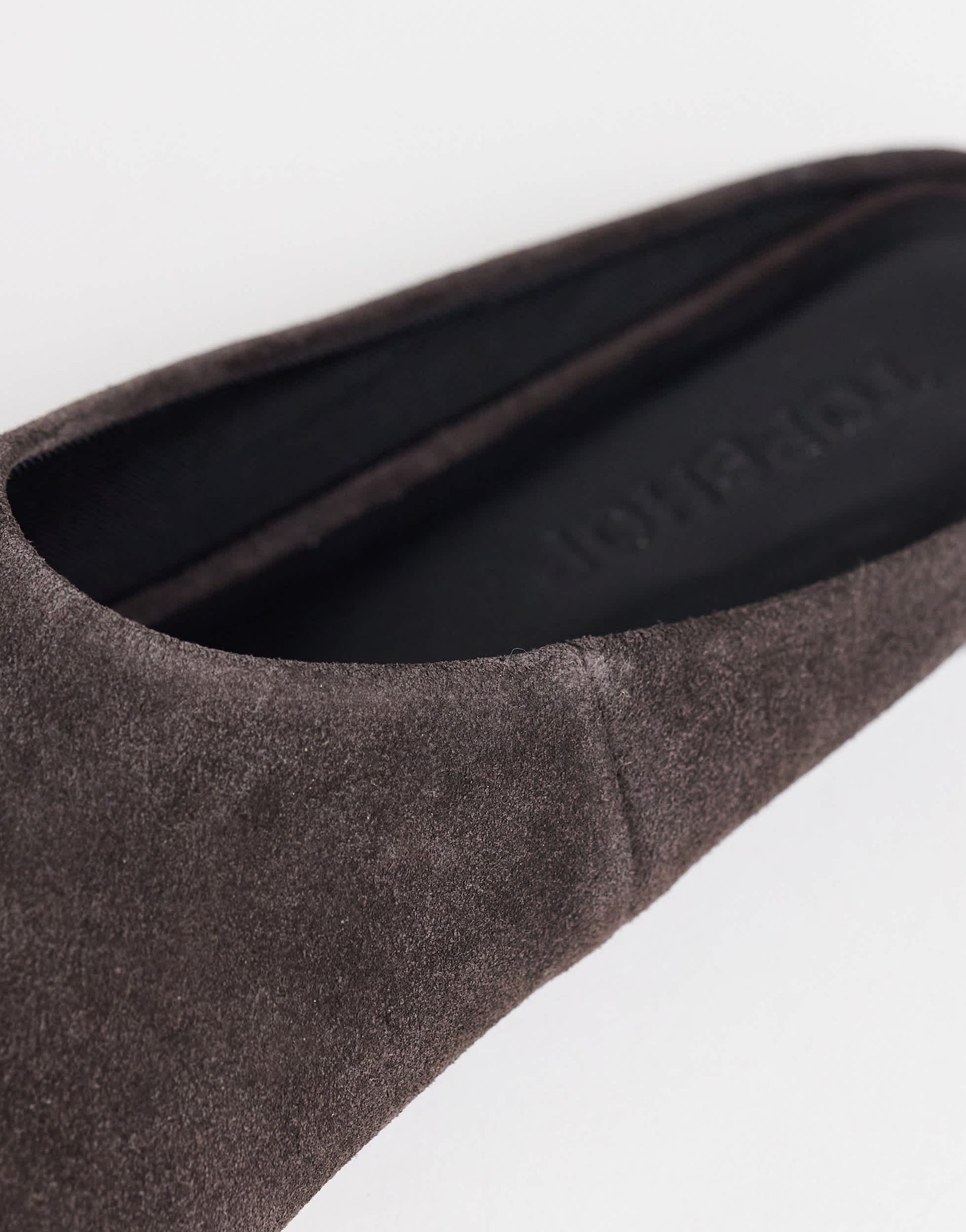 Topshop Dawn real suede flat pointed shoe in chocolate