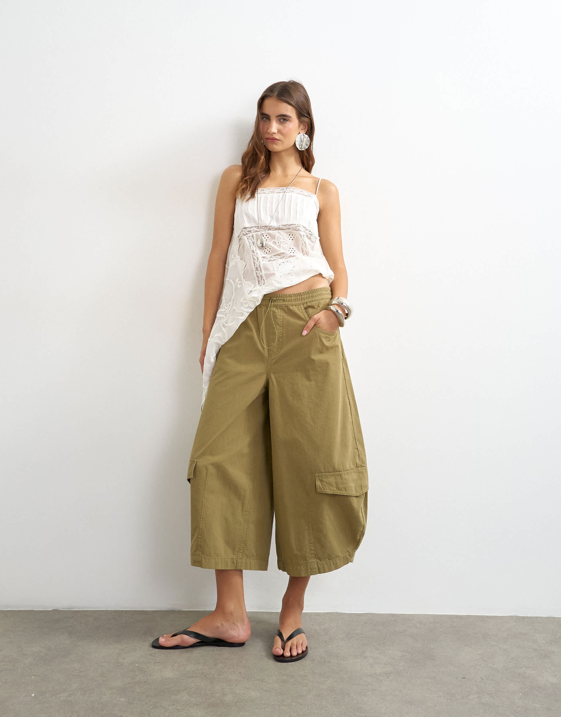 Topshop horseshoe cargo trouser in khaki