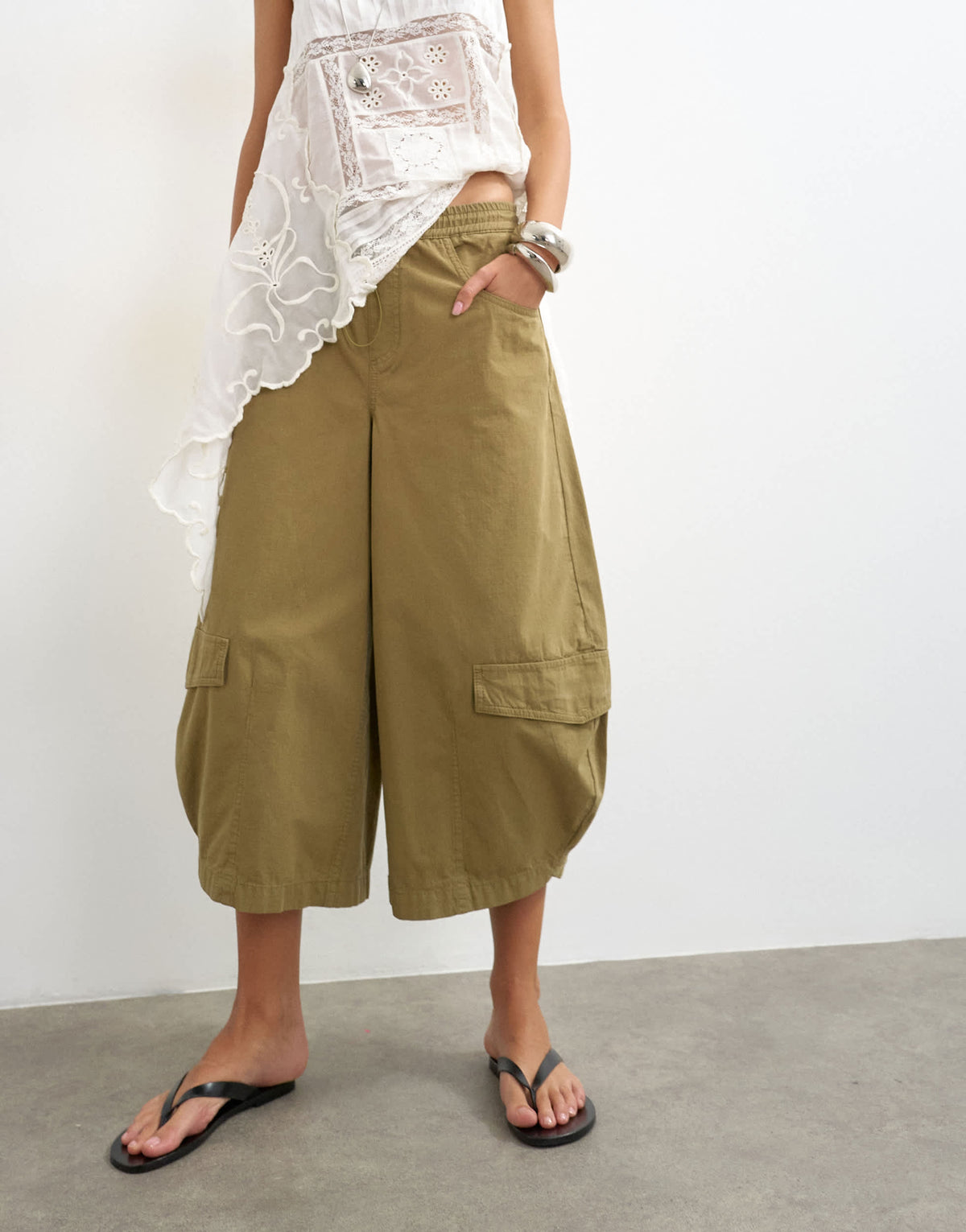 Topshop horseshoe cargo trouser in khaki