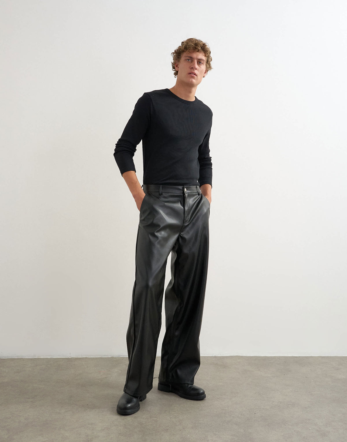 Topman baggy fit faux leather trouser in black