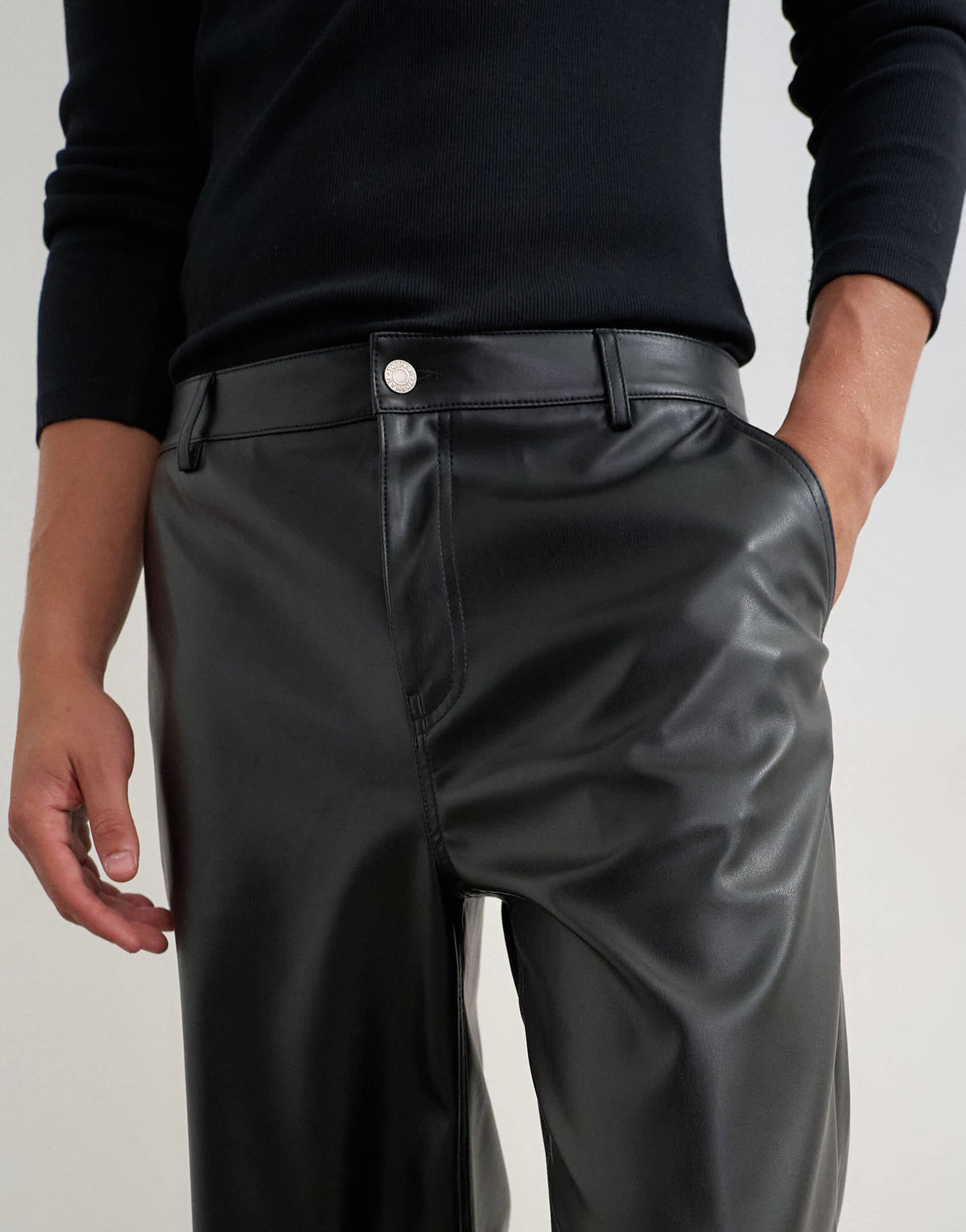 Topman baggy fit faux leather trouser in black