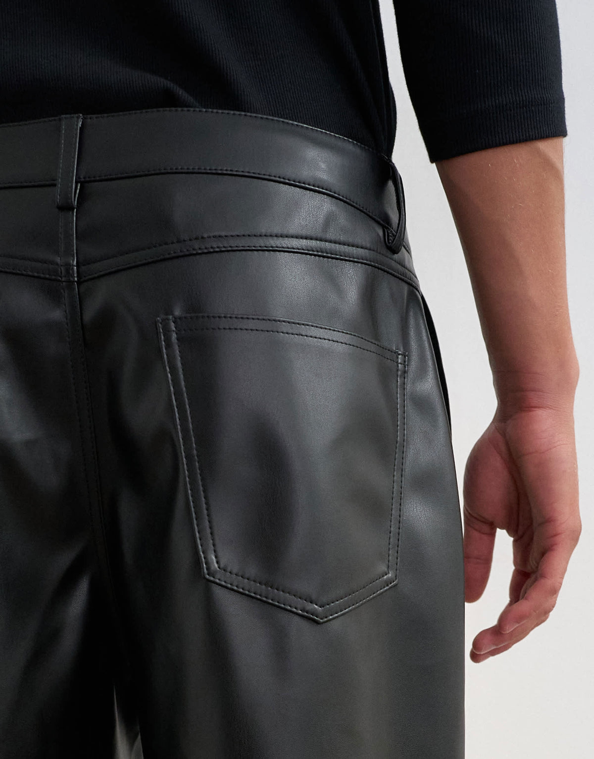 Topman baggy fit faux leather trouser in black