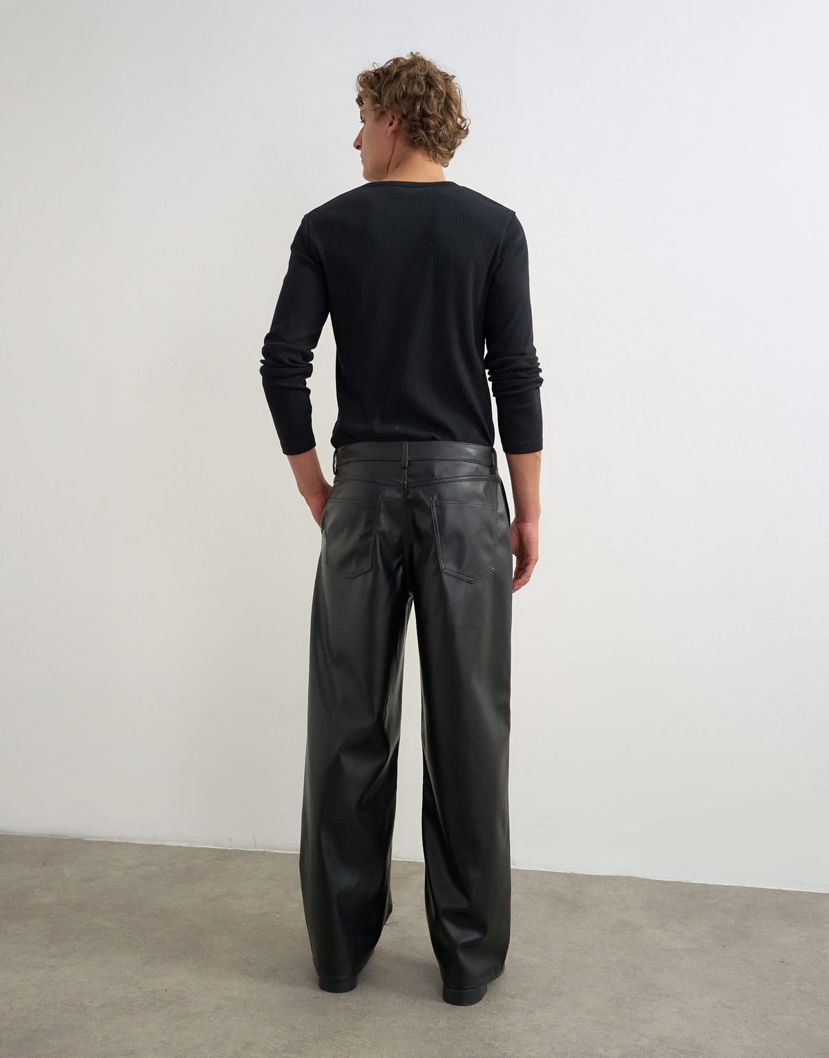 Topman baggy fit faux leather trouser in black