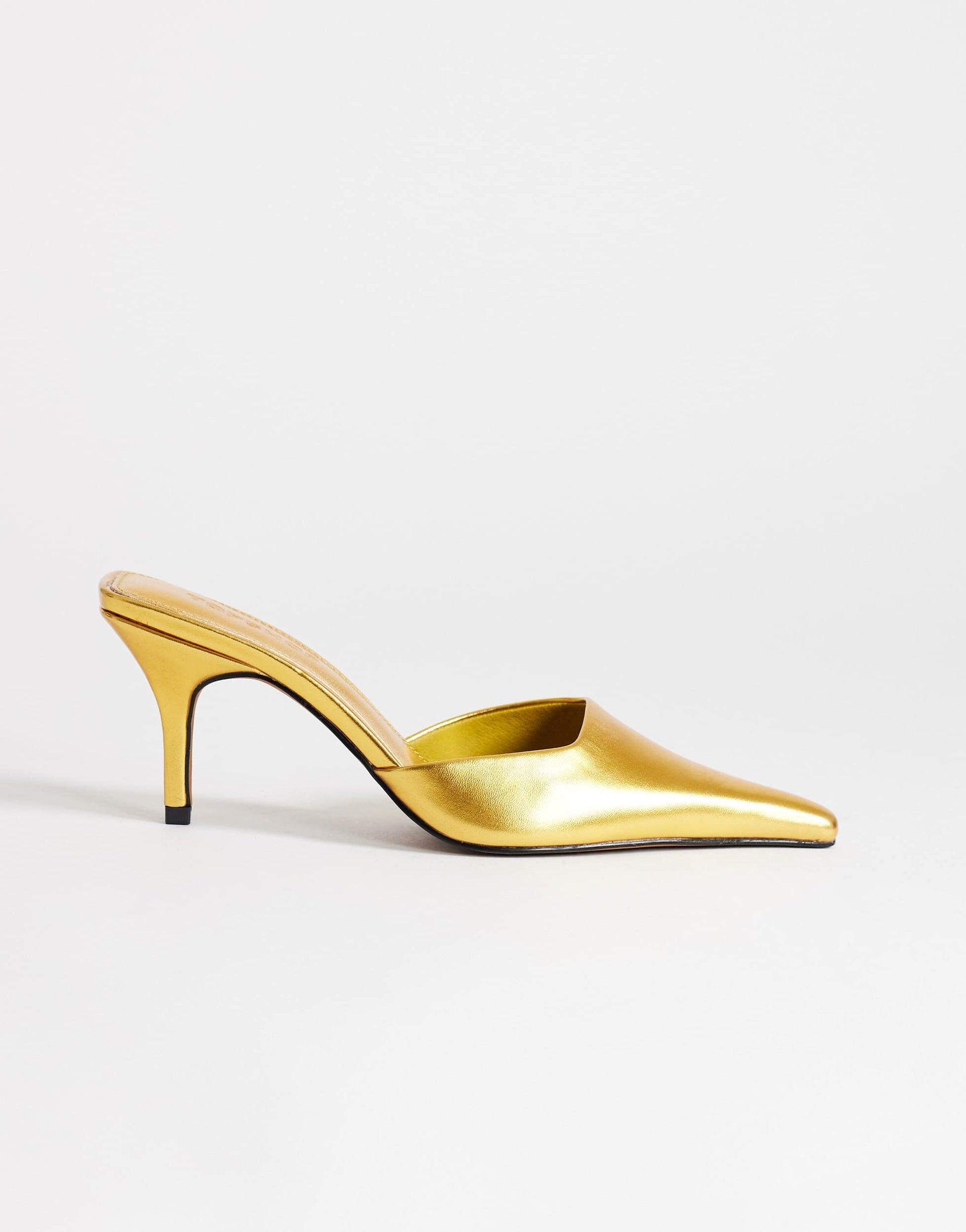 Topshop Alfie pointed mid heeled court in gold