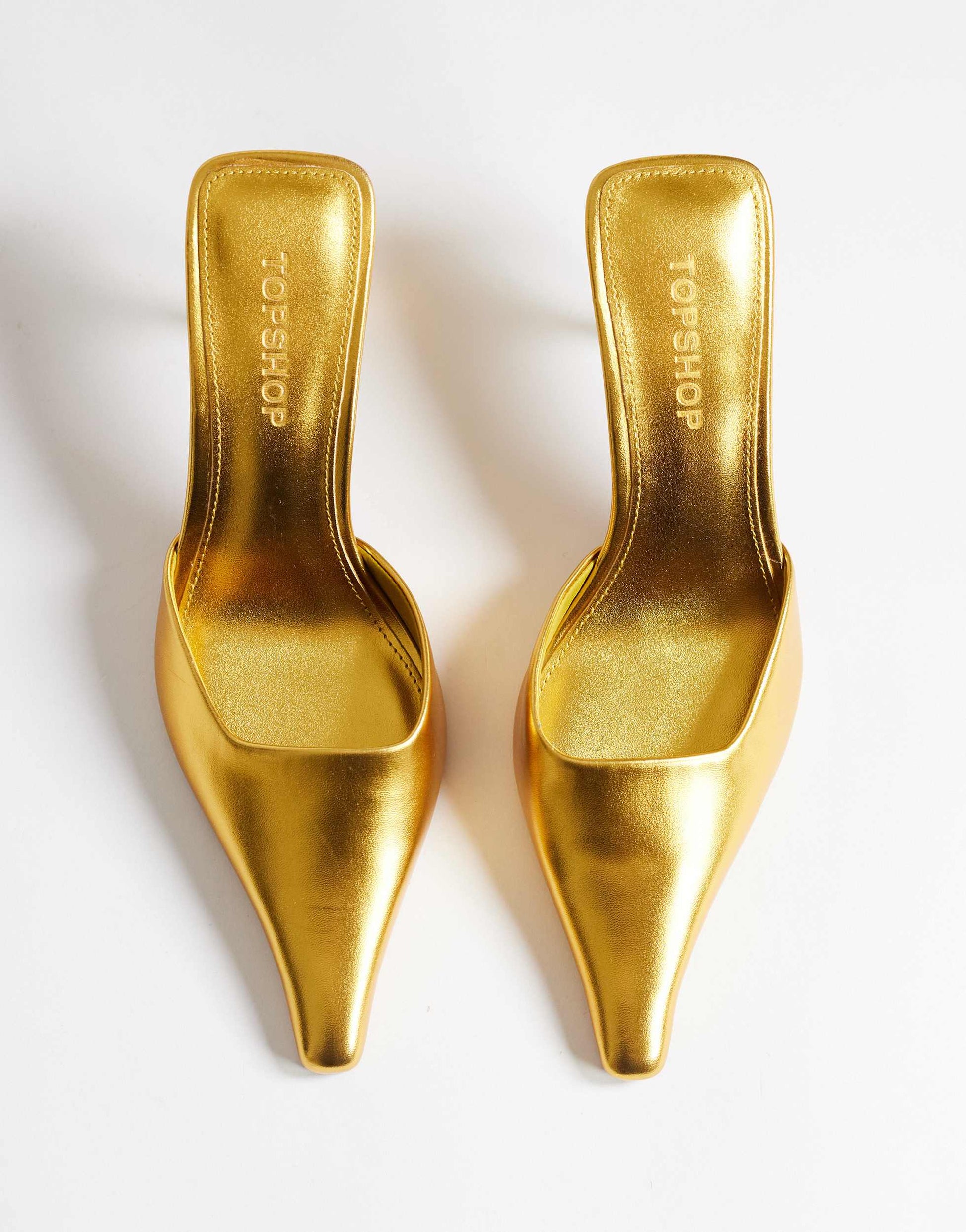 Topshop Alfie pointed mid heeled court in gold