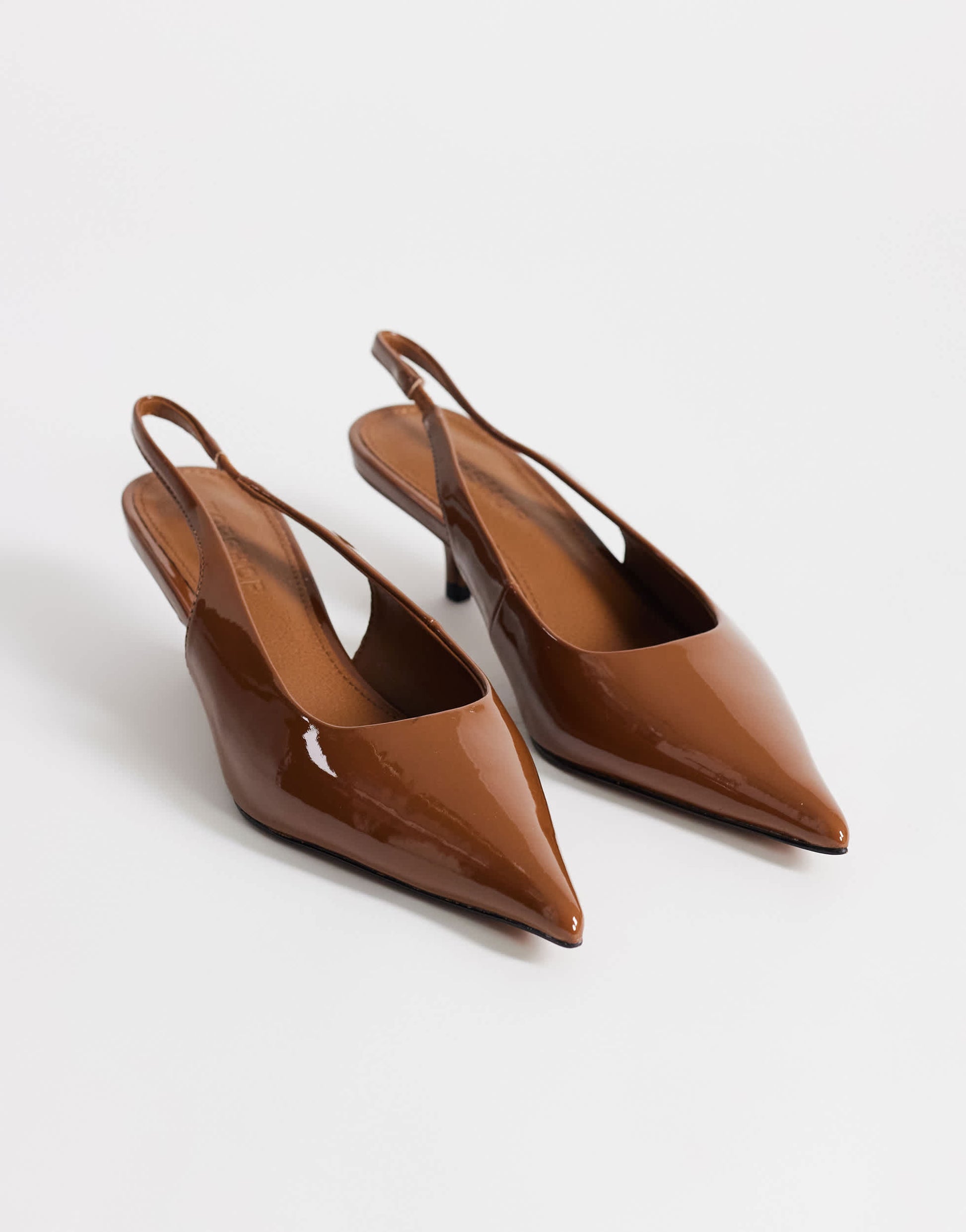 Topshop Ali kitten heel sling back court in tan patent