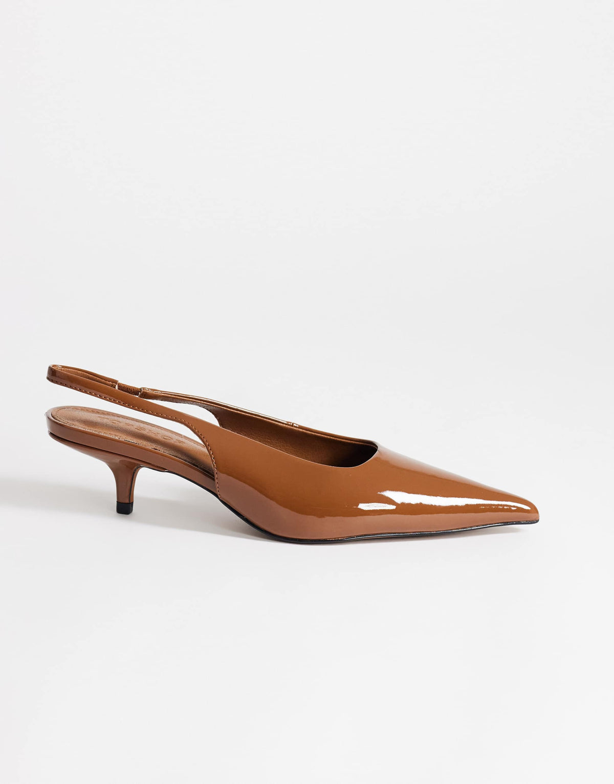 Topshop Ali kitten heel sling back court in tan patent