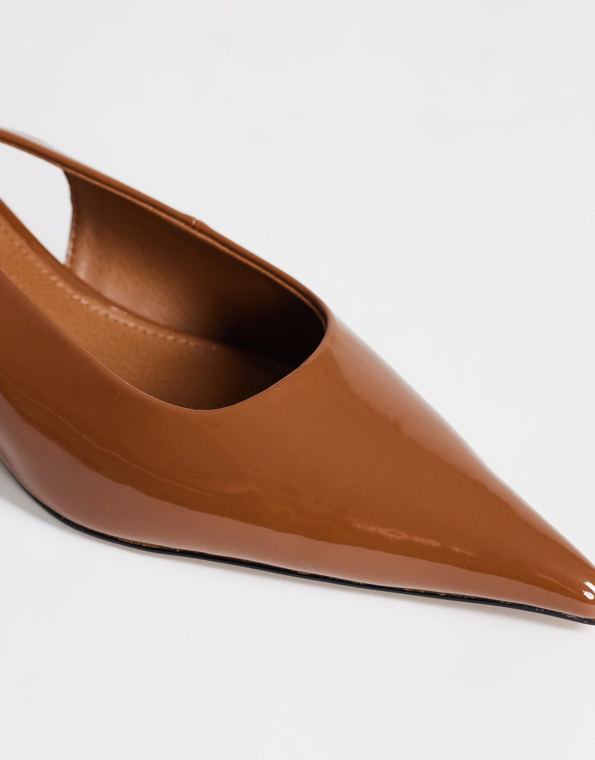 Topshop Ali kitten heel sling back court in tan patent