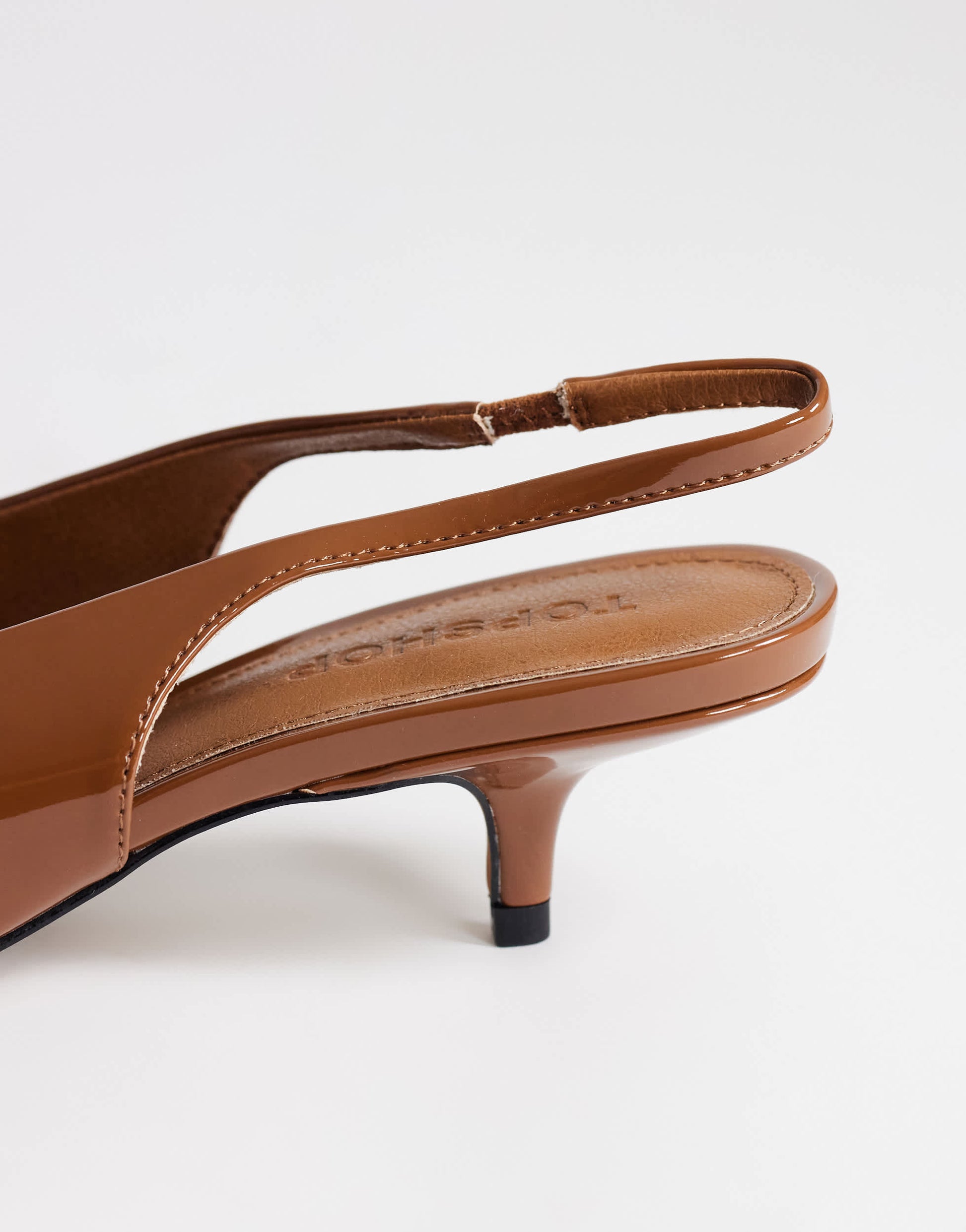 Topshop Ali kitten heel sling back court in tan patent