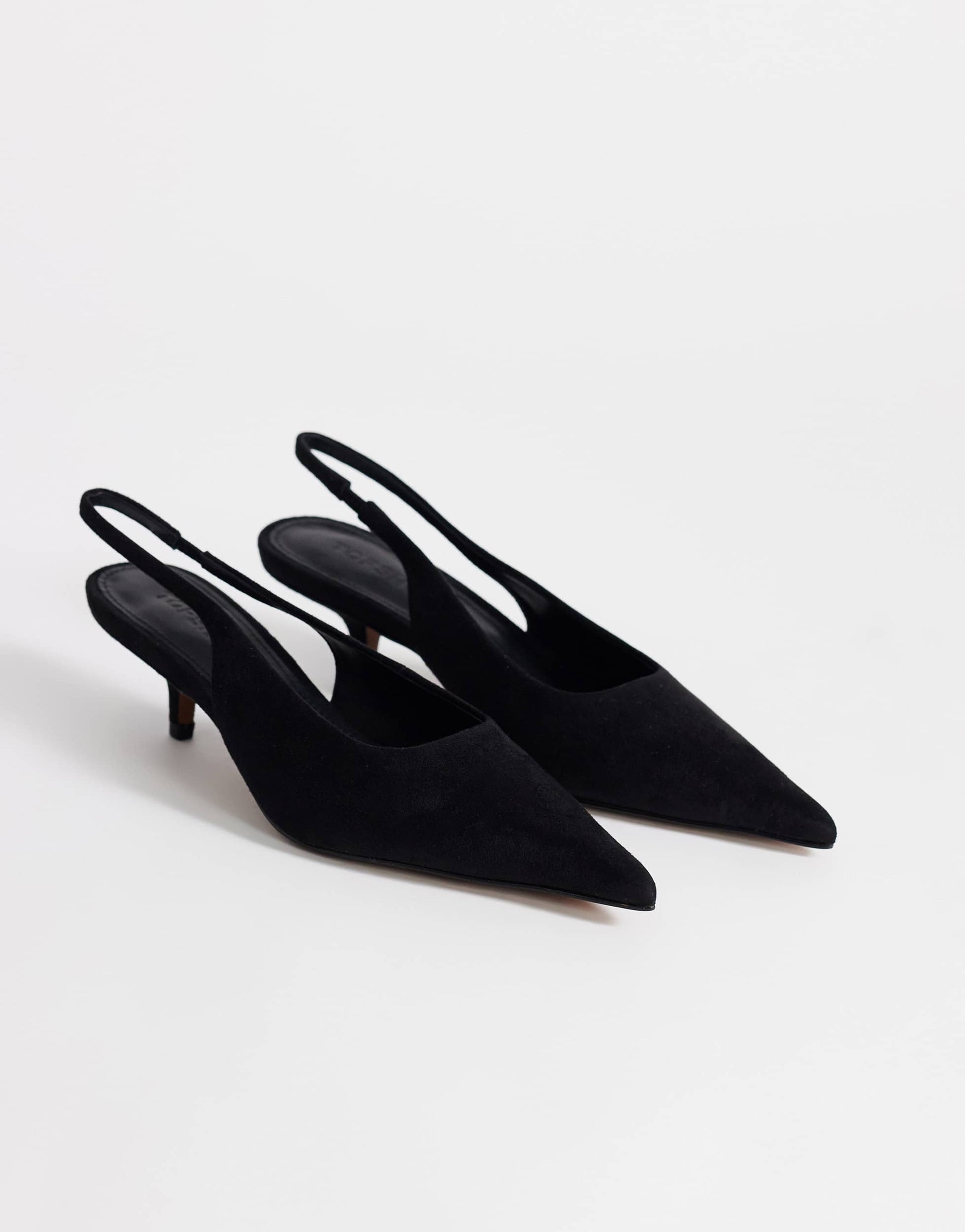 Topshop Ali kitten heel sling back court in black faux suede