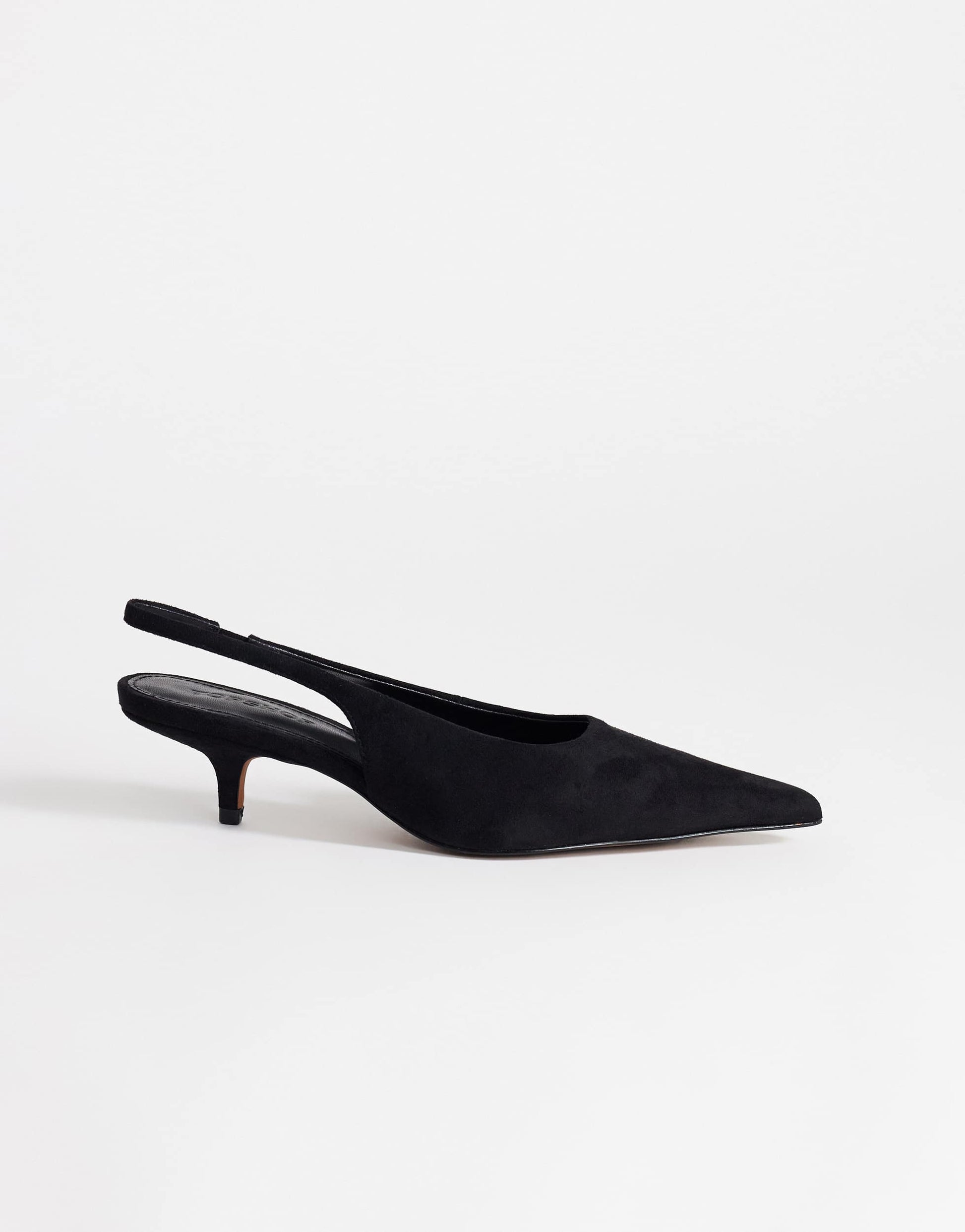 Topshop Ali kitten heel sling back court in black faux suede