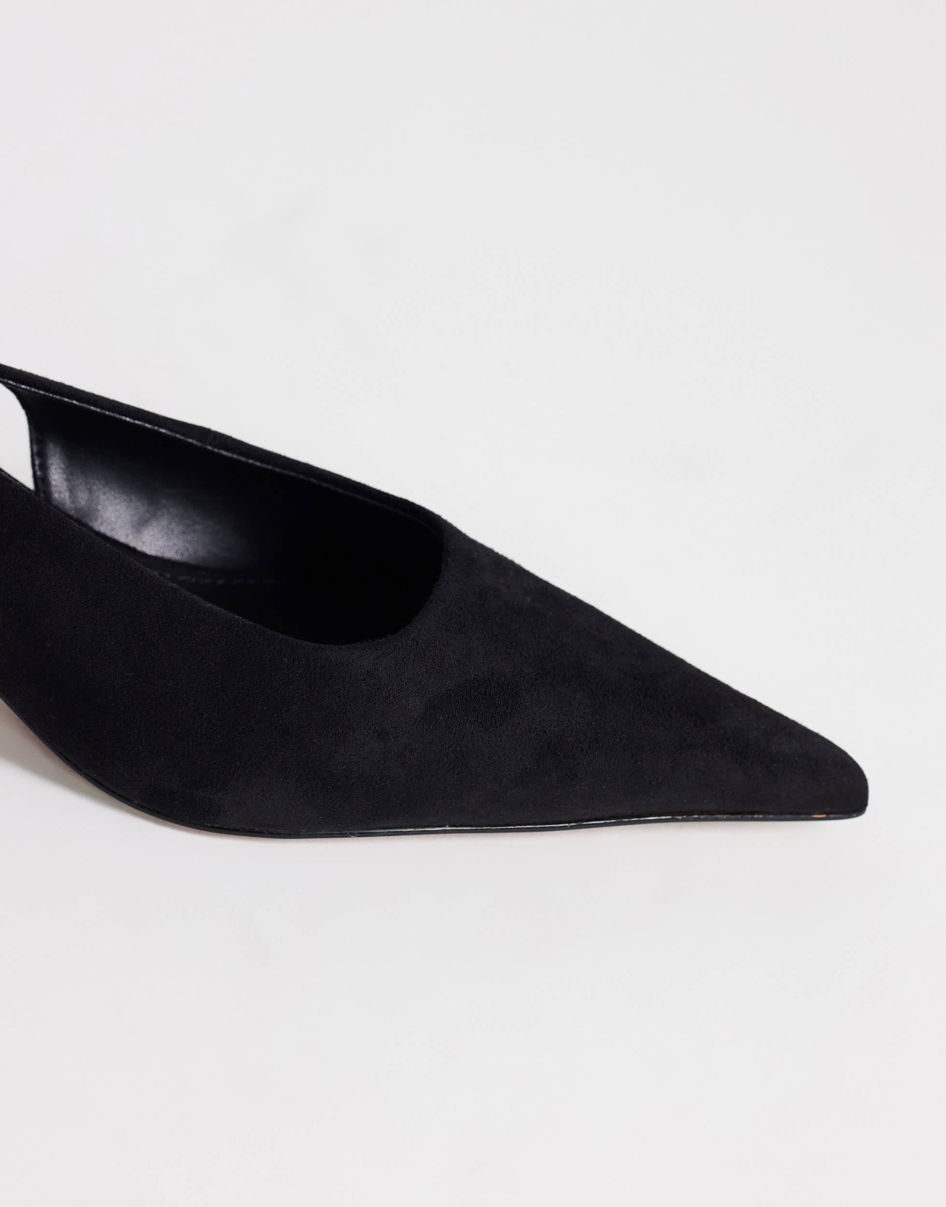Topshop Ali kitten heel sling back court in black faux suede