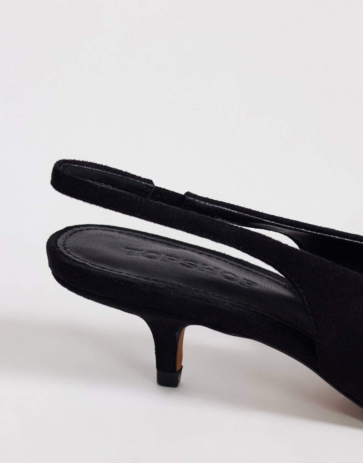 Topshop Ali kitten heel sling back court in black faux suede