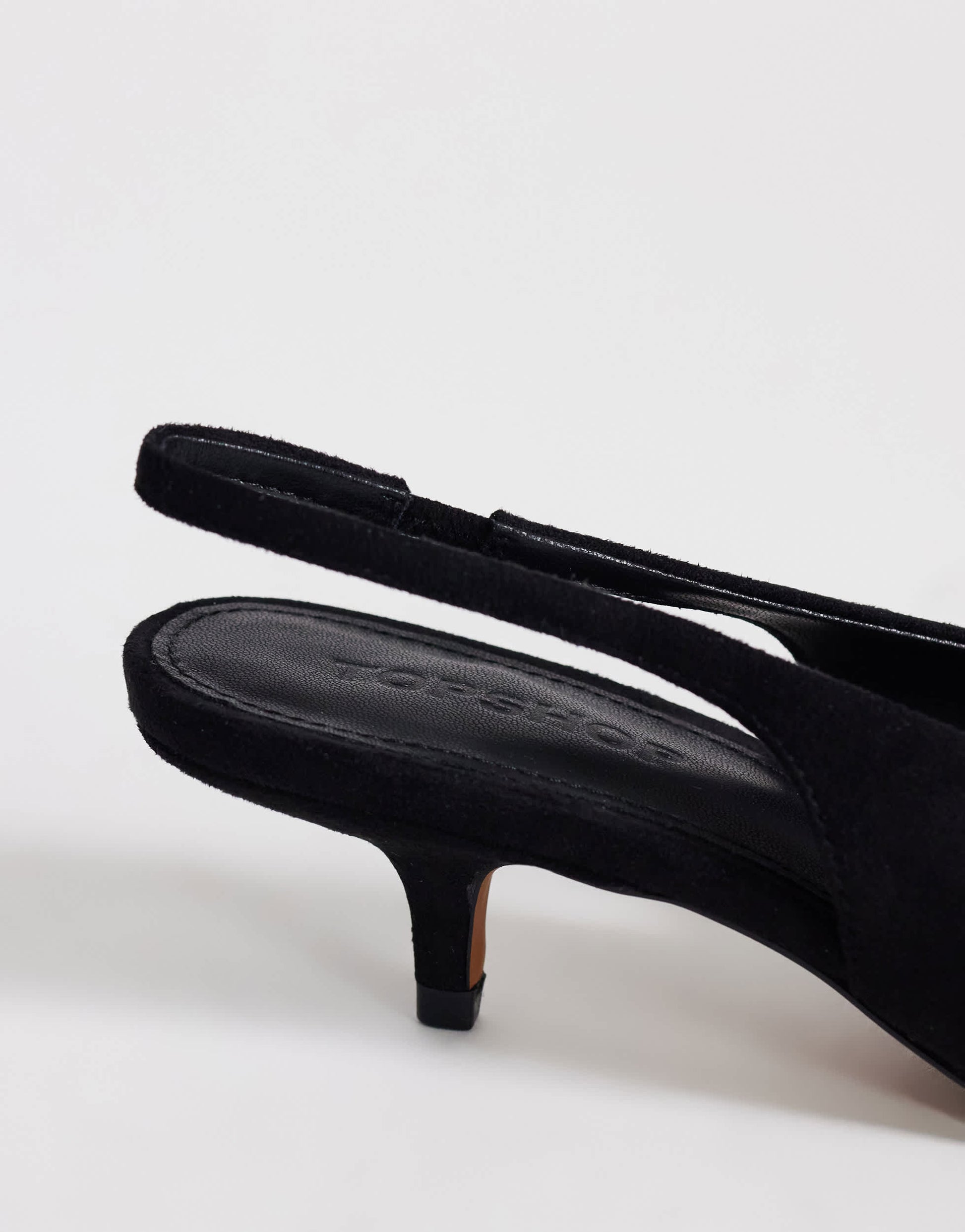 Topshop Ali kitten heel sling back court in black faux suede