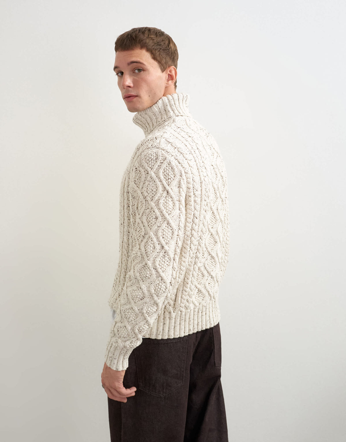 Topman relaxed fit cable knitted roll neck jumper in ecru