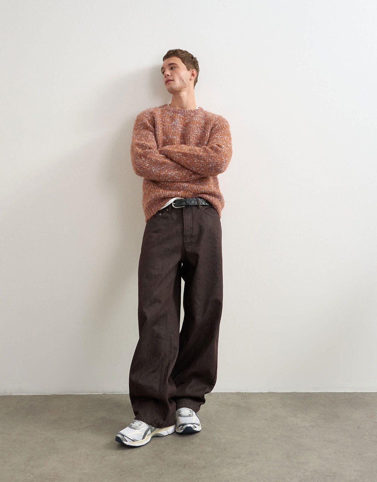 Topman relaxed fit textured knitted crew neck jumper in mauve