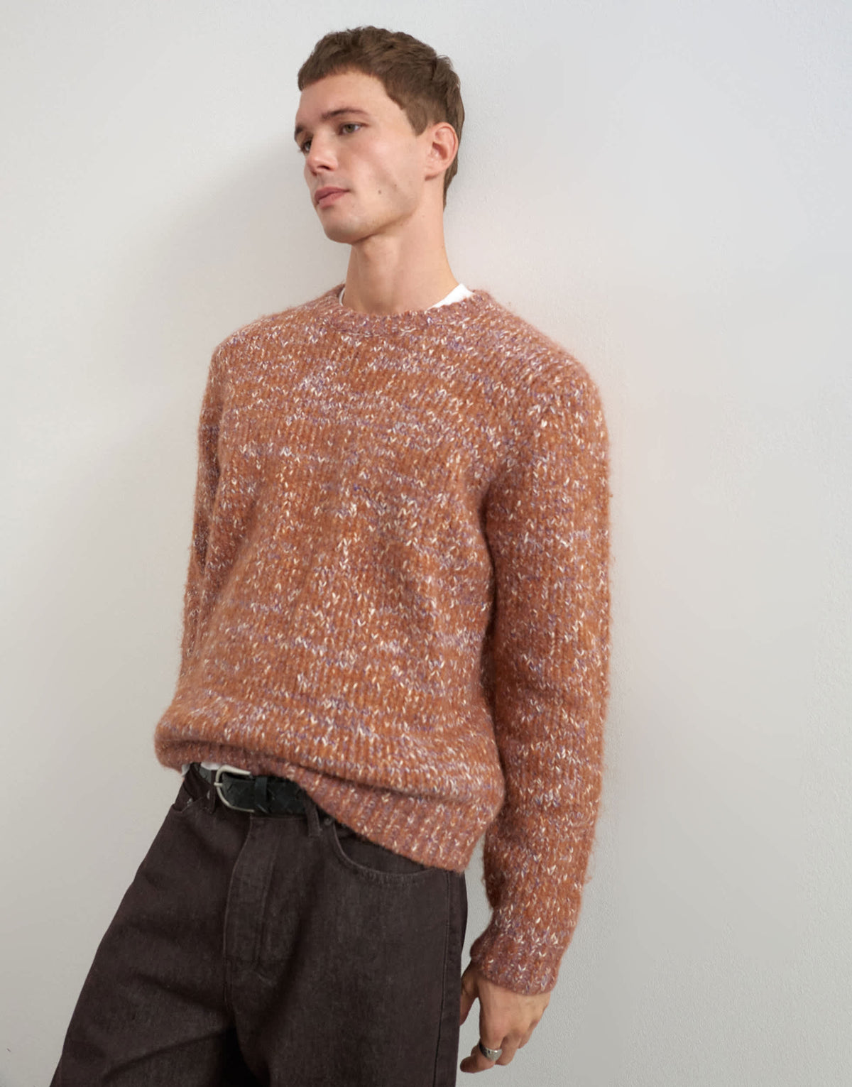 Topman relaxed fit textured knitted crew neck jumper in mauve