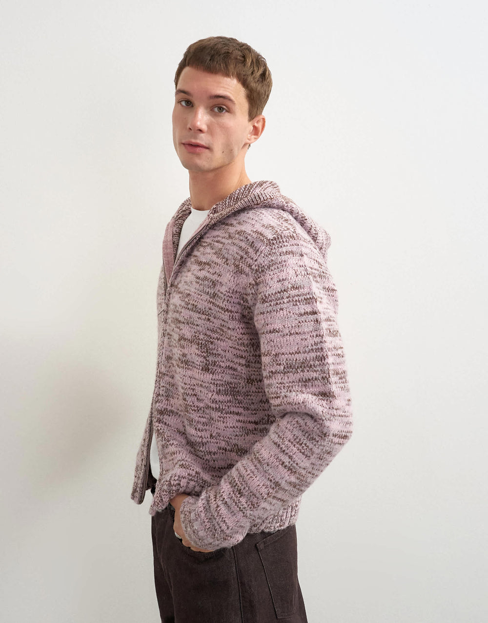 Sweat à capuche zippé en maille texturée coupe décontractée Topman rose