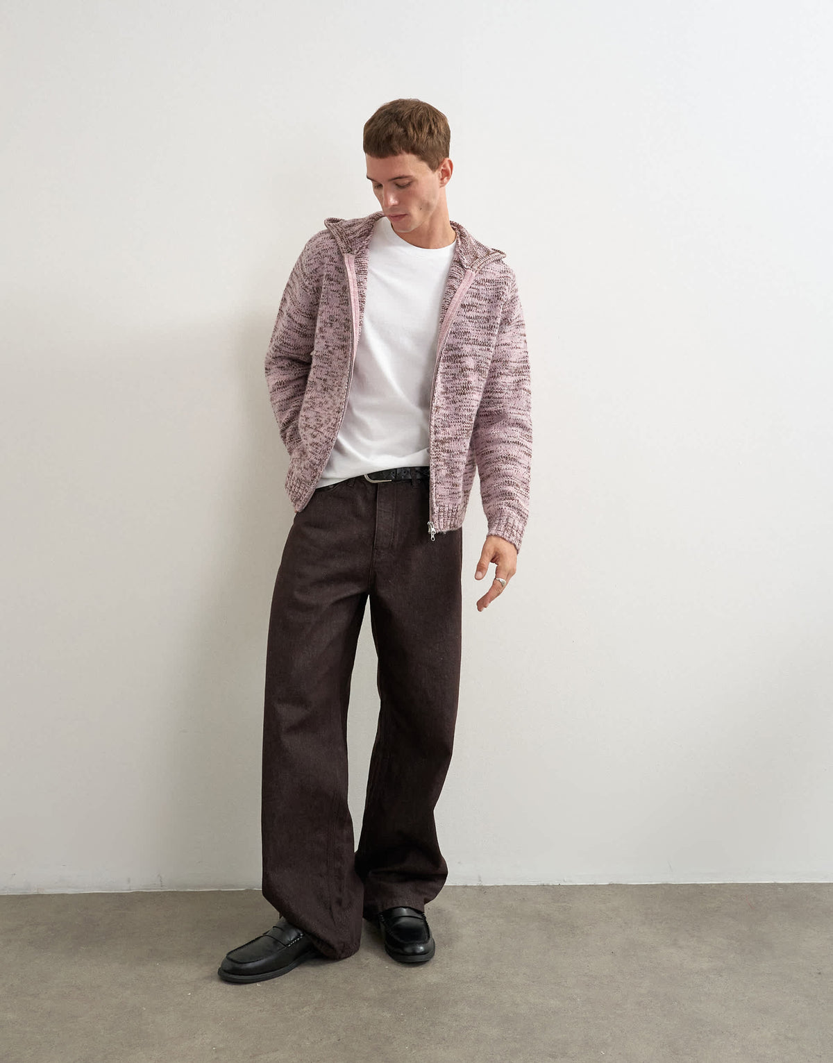 Topman relaxed fit textured zip through knitted hoodie in pink