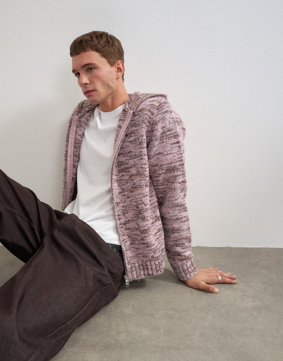 Topman relaxed fit textured zip through knitted hoodie in pink
