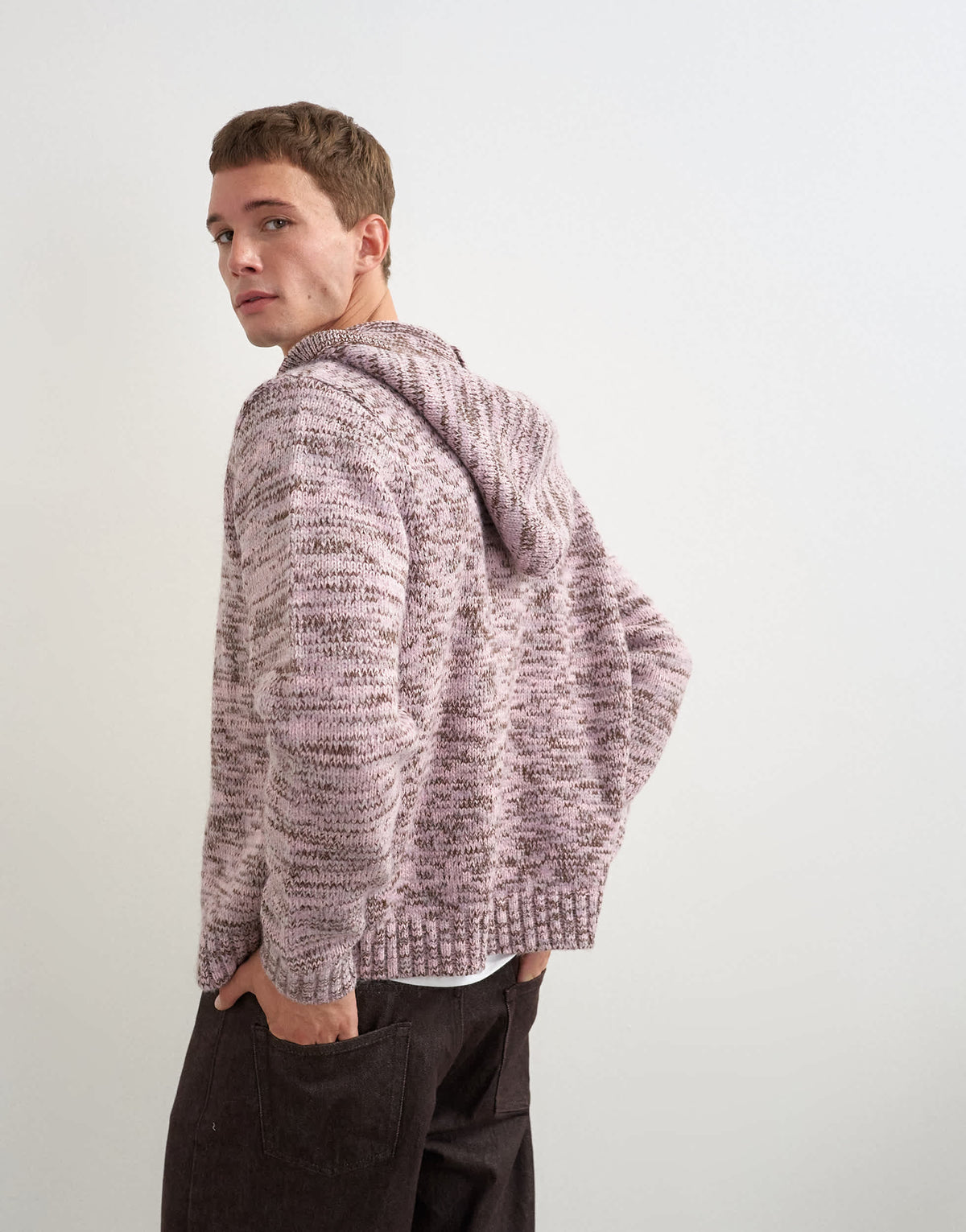 Topman relaxed fit textured zip through knitted hoodie in pink