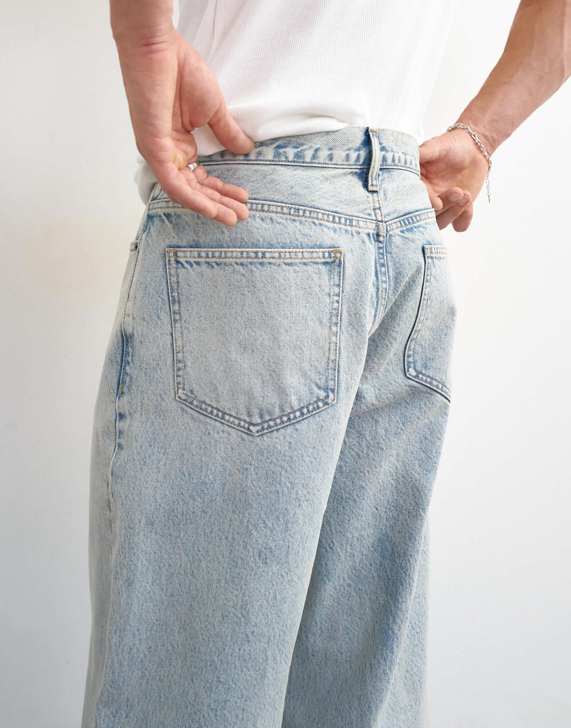 Topman rigid baggy fit jean with turn-up in light wash