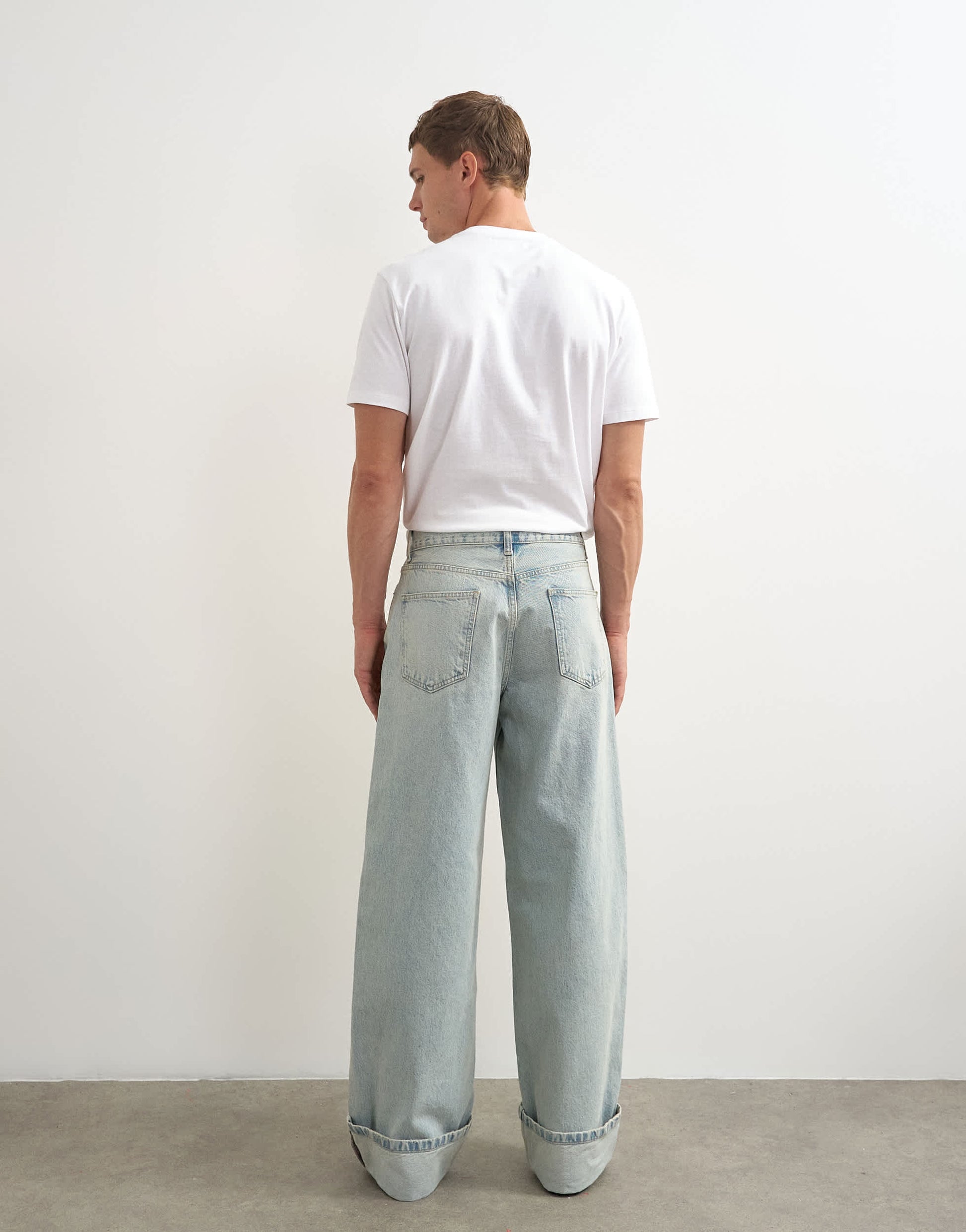 Topman rigid baggy fit jean with turn-up in light wash