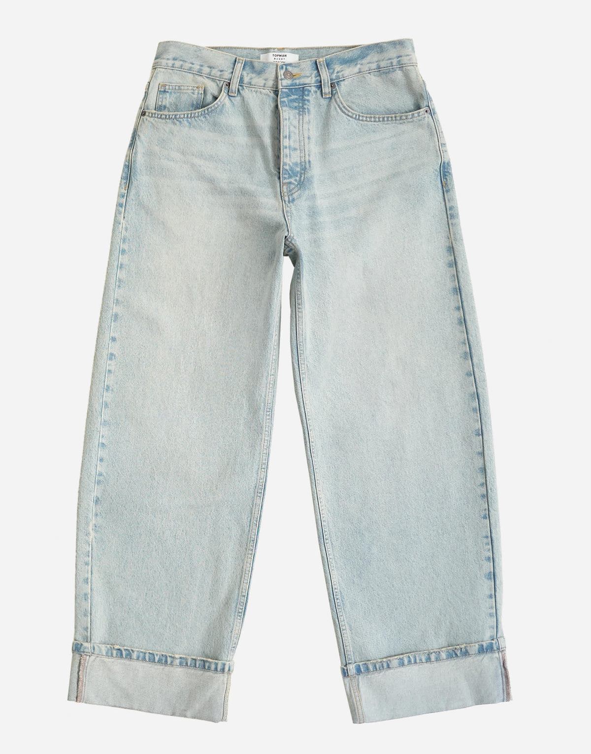 Topman rigid baggy fit jean with turn-up in light wash