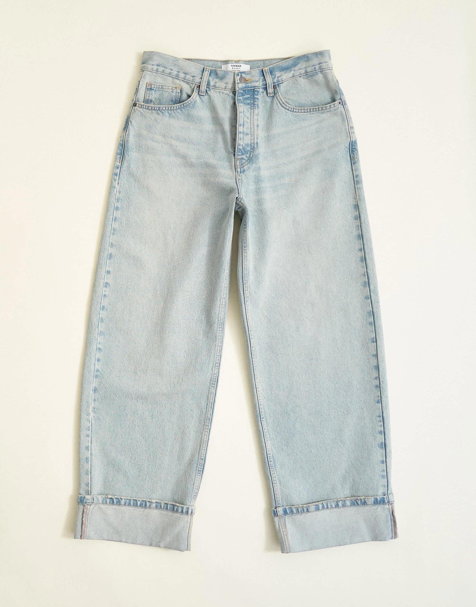 Topman rigid baggy fit jean with turn-up in light wash