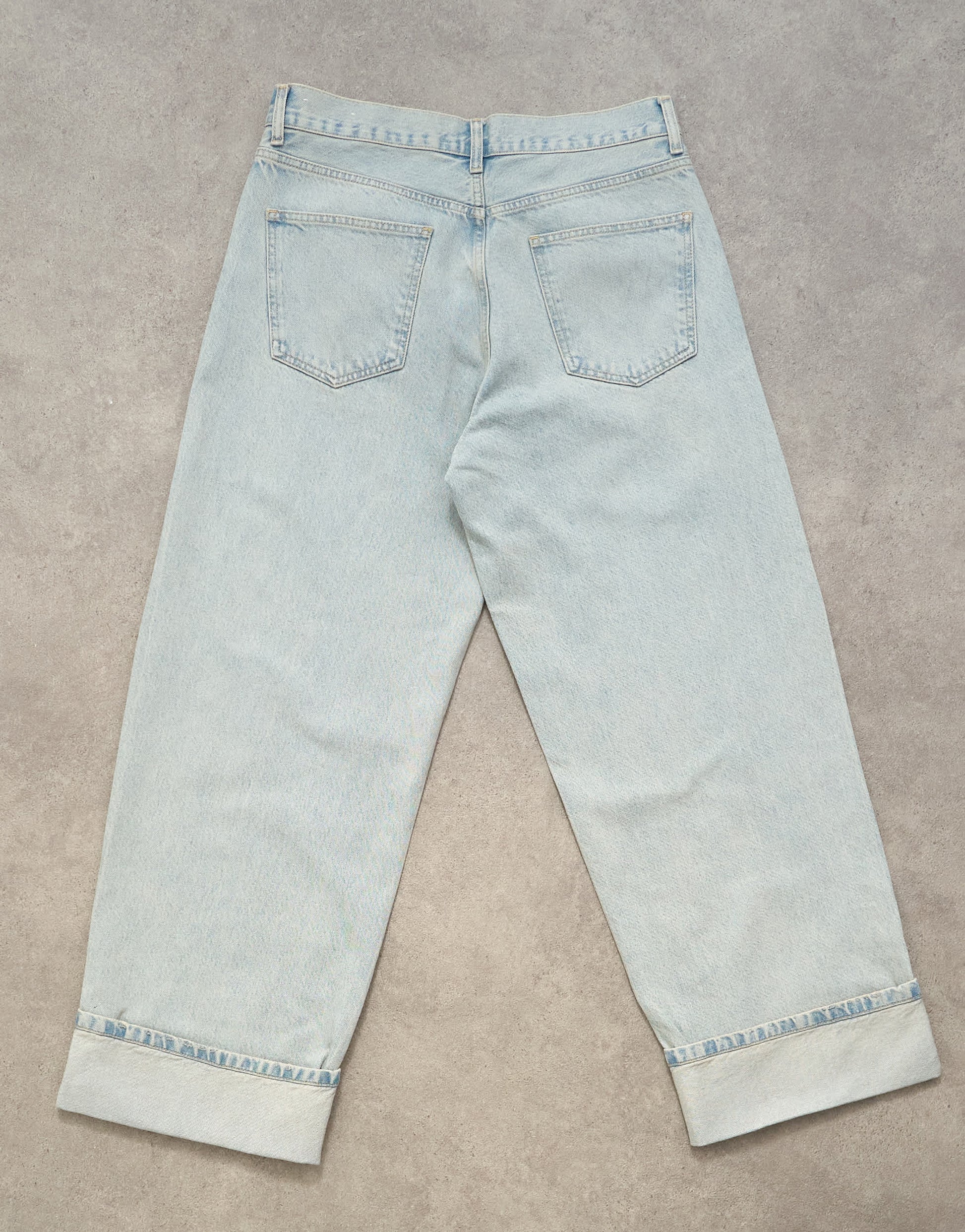 Topman rigid baggy fit jean with turn-up in light wash