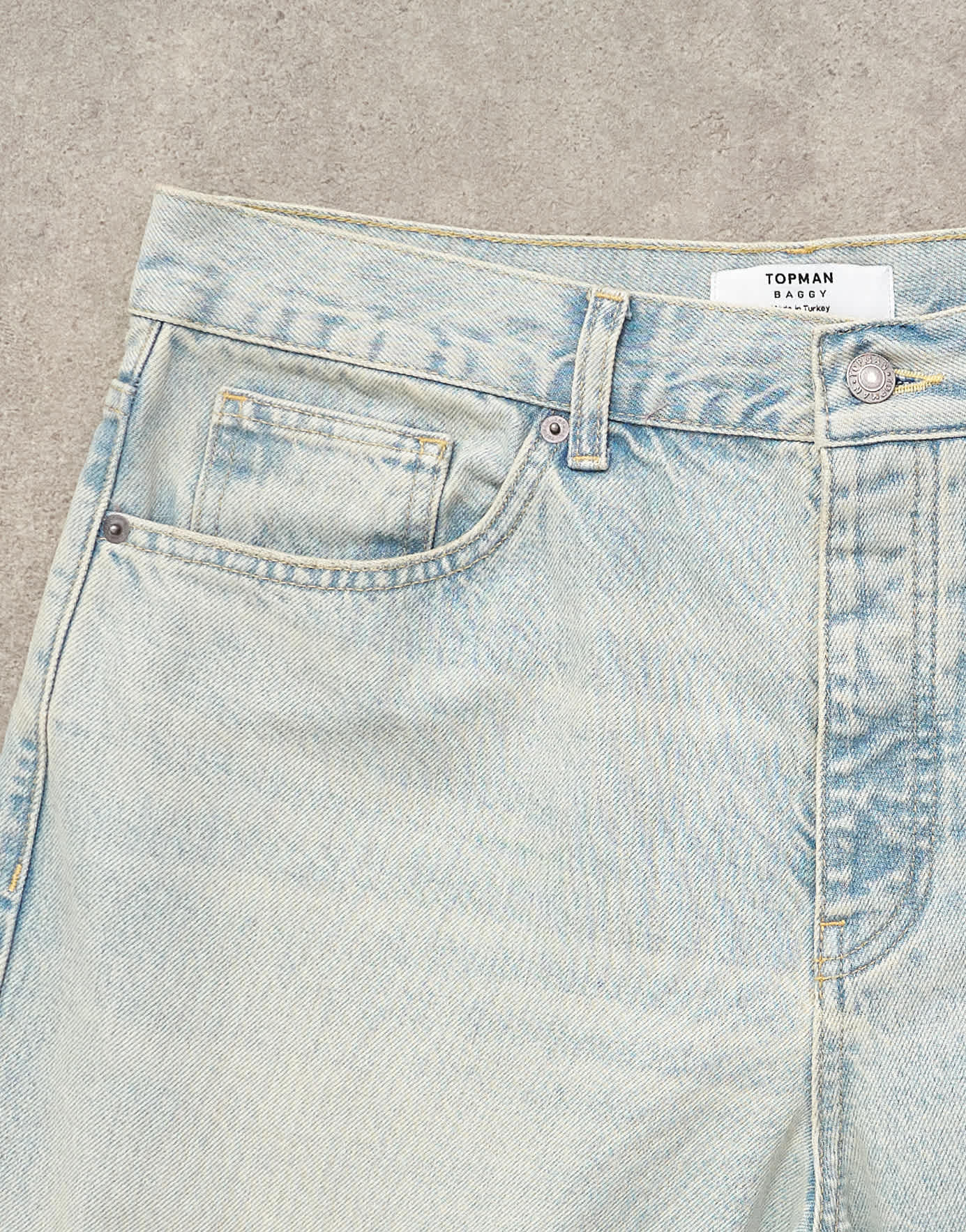 Topman rigid baggy fit jean with turn-up in light wash