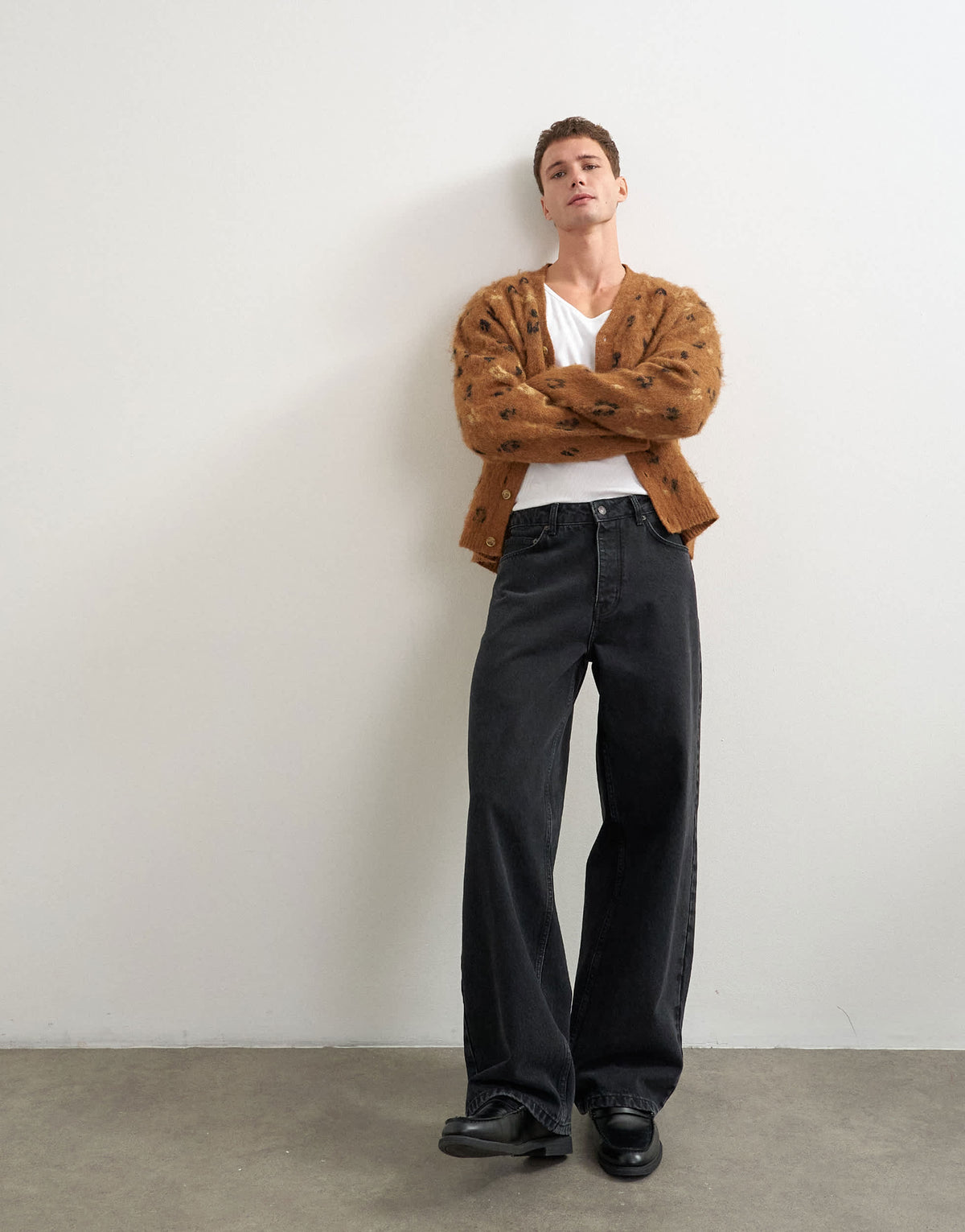 Topman relaxed fit leapord print knitted cardigan in tan
